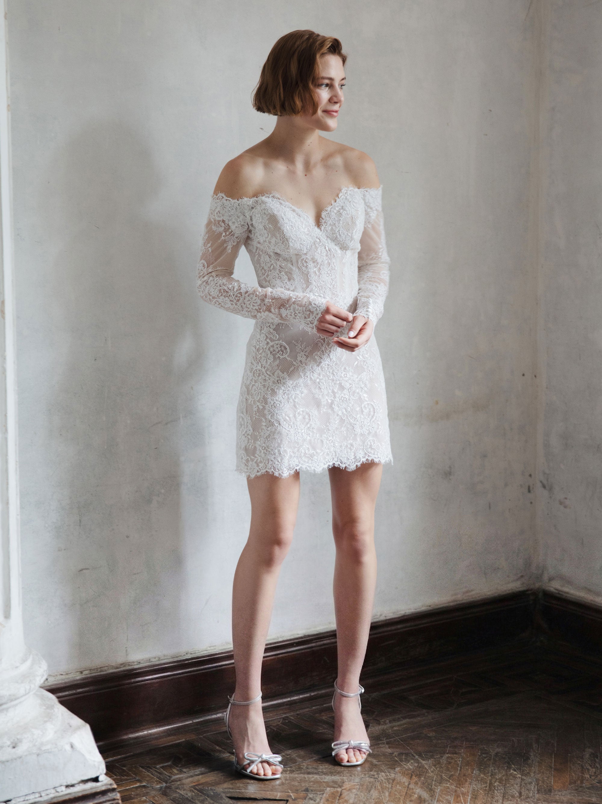 Short Lace Wedding Dress - Off Shoulder Party Dress