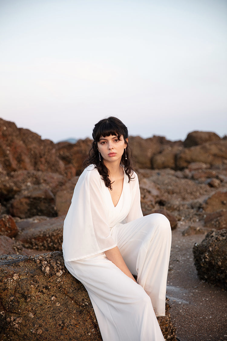 White V-neckline Jumpsuit