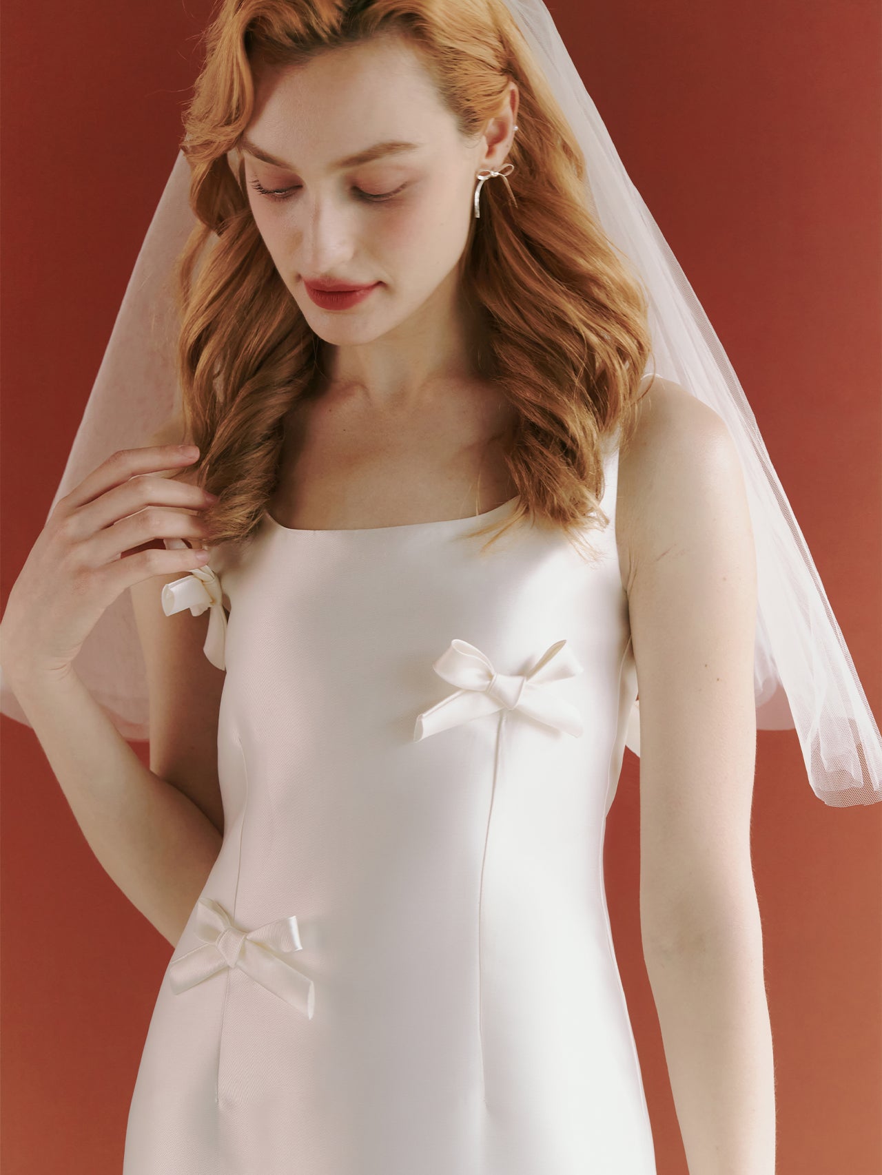 Satin Short Wedding Dress with Bows