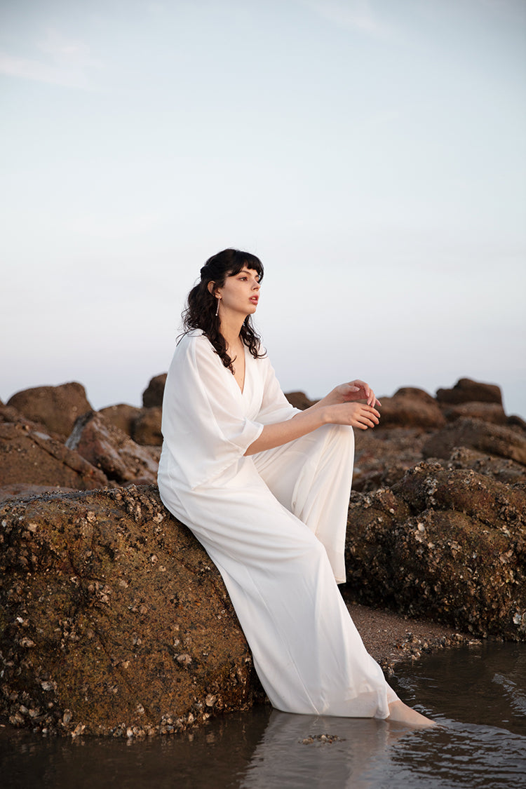 White V-neckline Jumpsuit