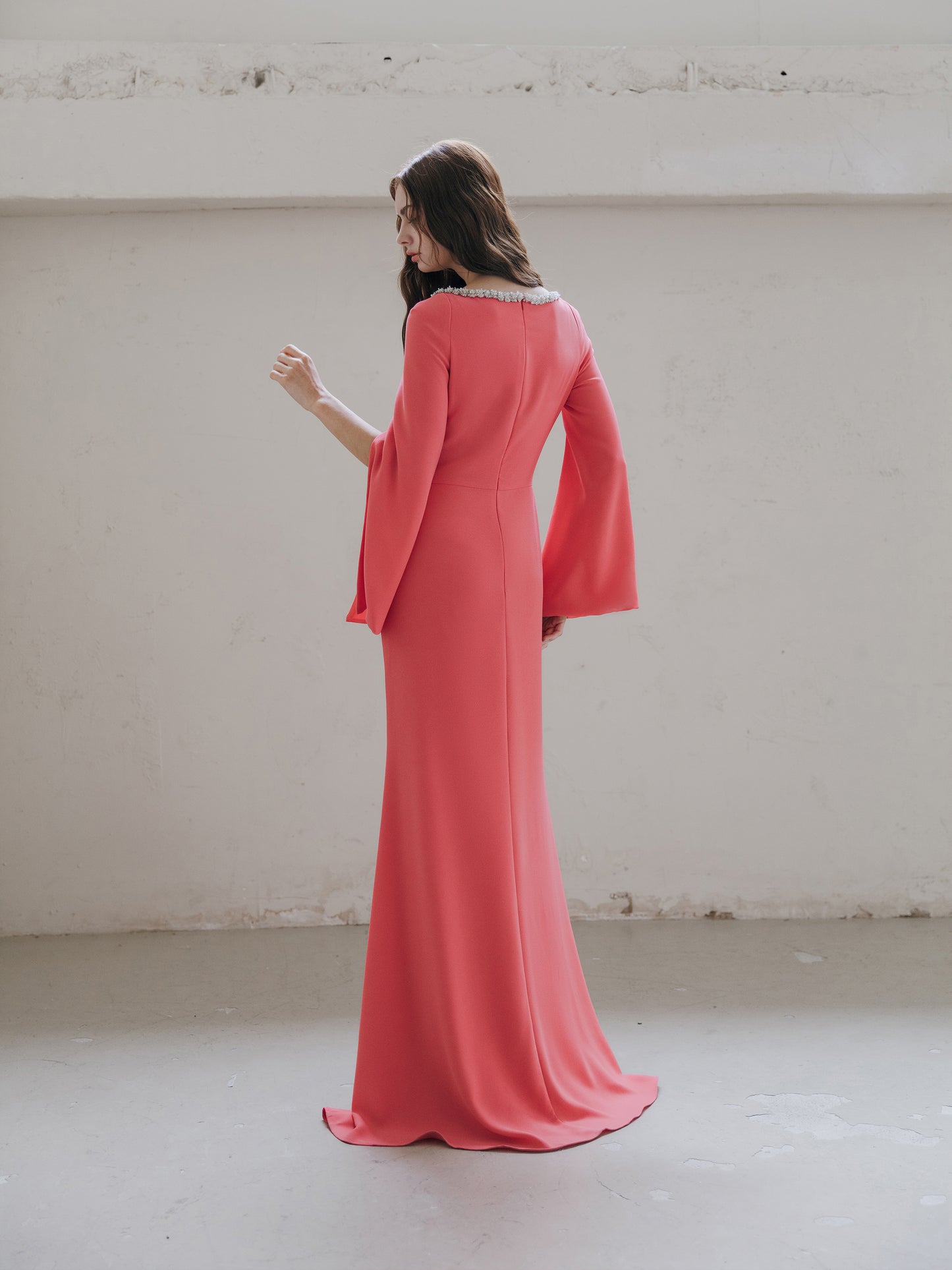 Long Sleeve Evening Gown Coral