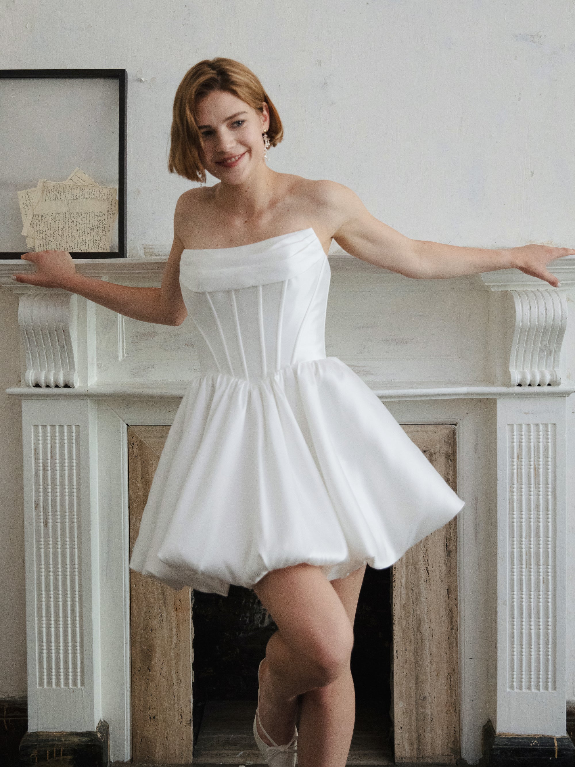 Corset Wedding Dress - Strapless Mini Bridal Dress