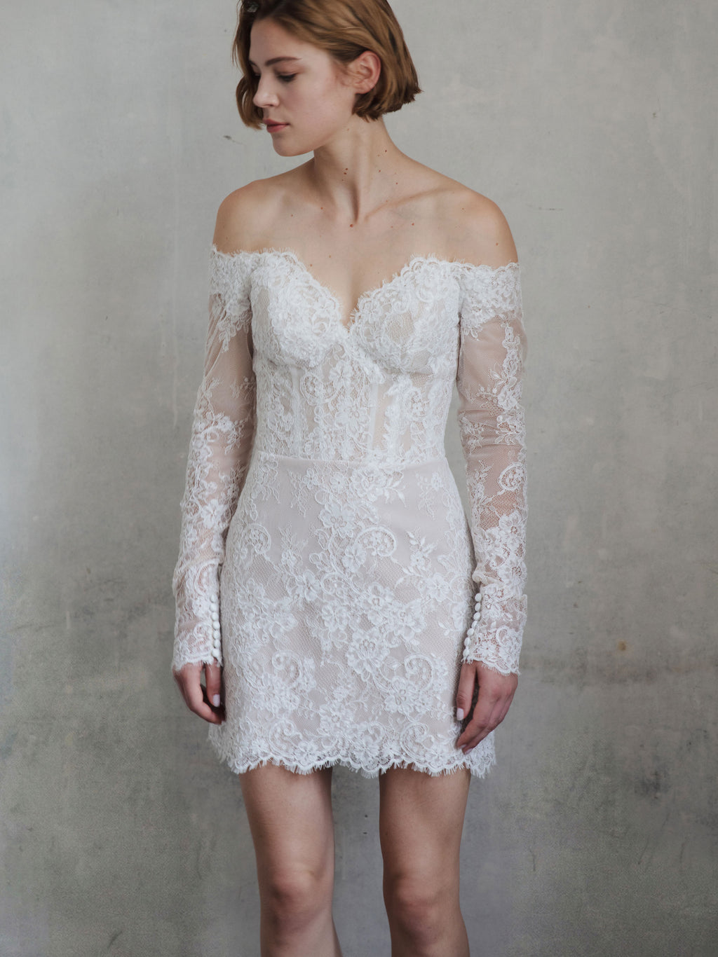 Short Lace Wedding Dress - Off Shoulder Party Dress