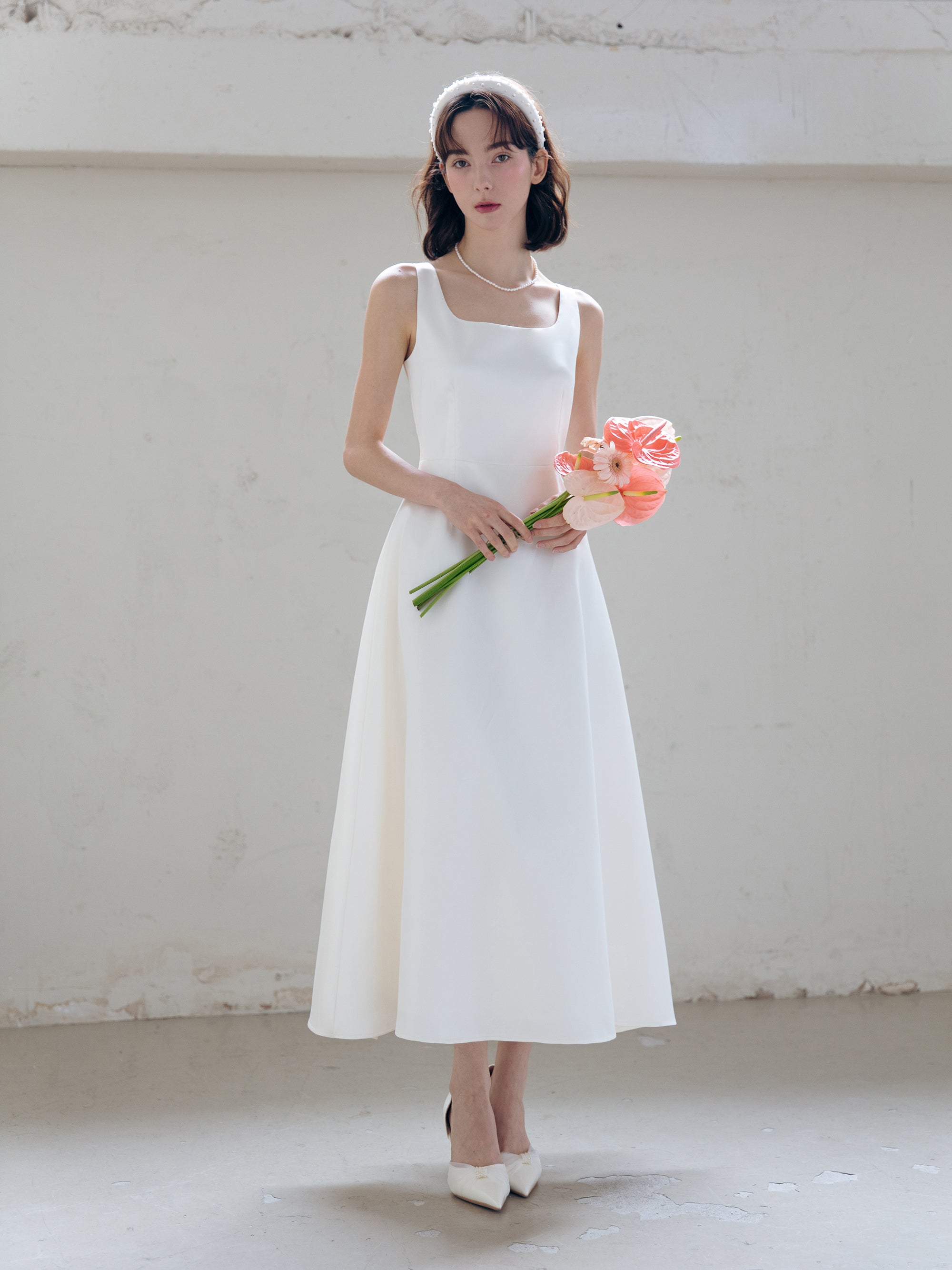 Satin Midi Wedding Dress