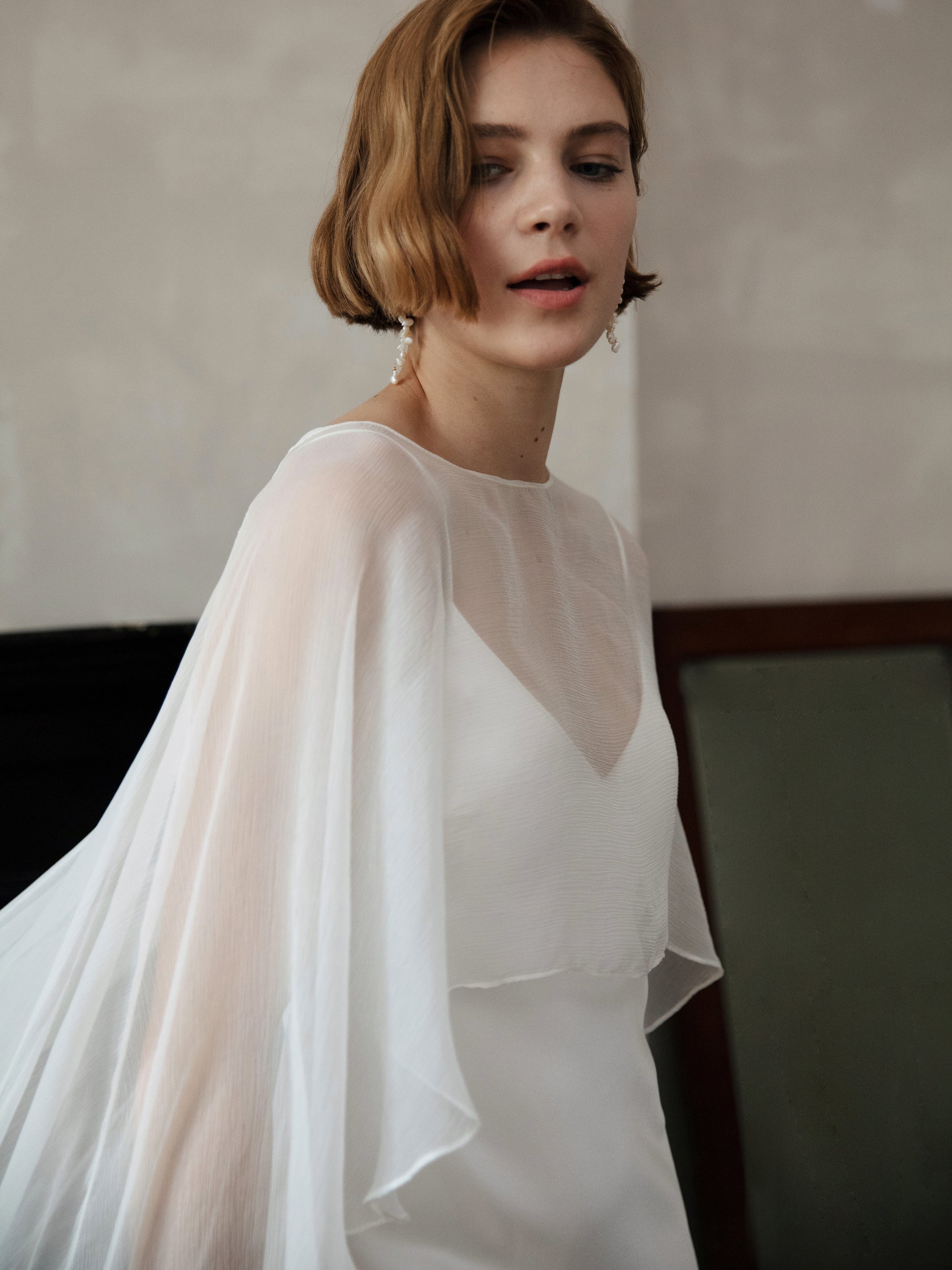 Pure Silk Bridal Cape Veil - Crinkle Silk Bridal Scarf