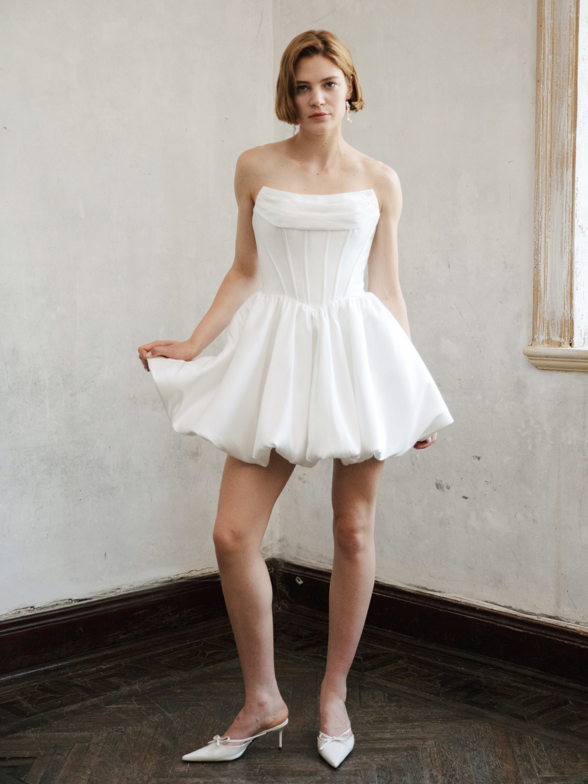 Corset Wedding Dress - Strapless Mini Bridal Dress