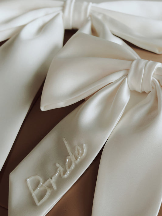 Personalized Hand Beaded Ivory Bridal Bow