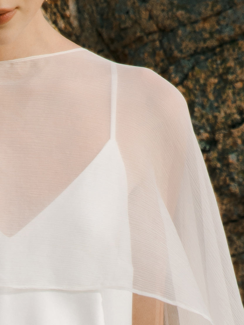 Crinkle Silk Bridal Cape Veil