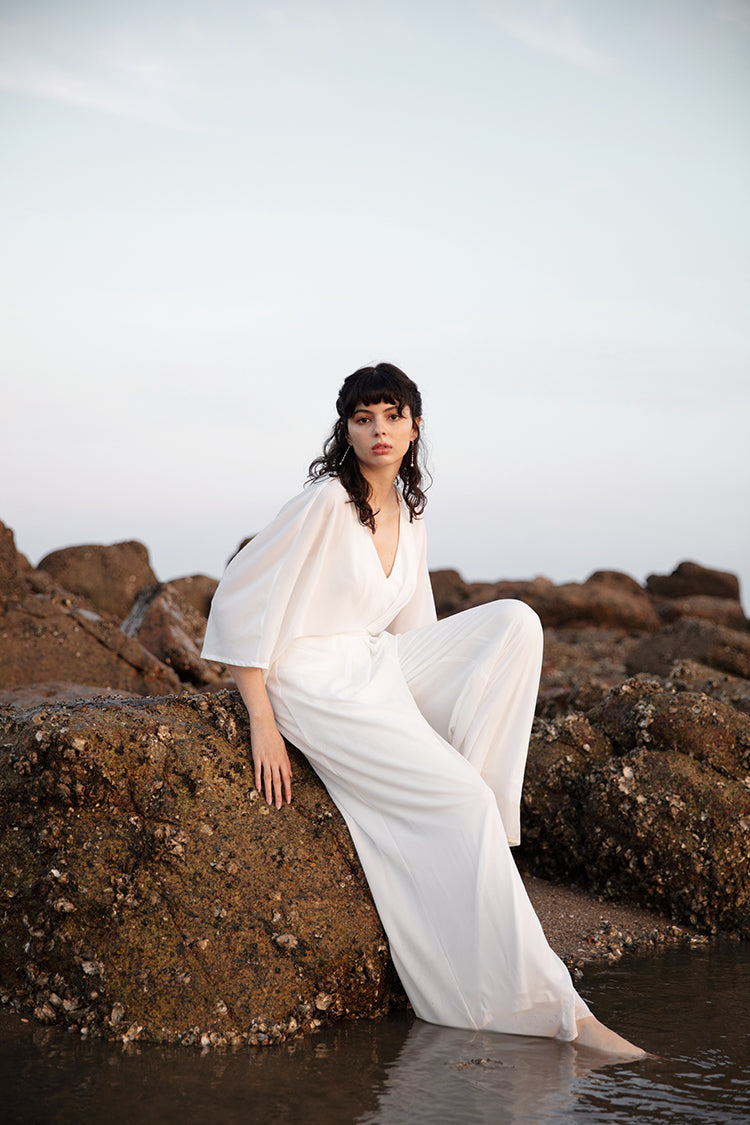 White V-neckline Jumpsuit
