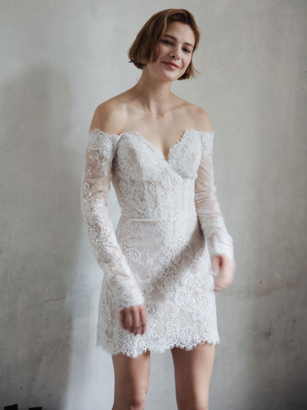 Short Lace Wedding Dress - Off Shoulder Party Dress