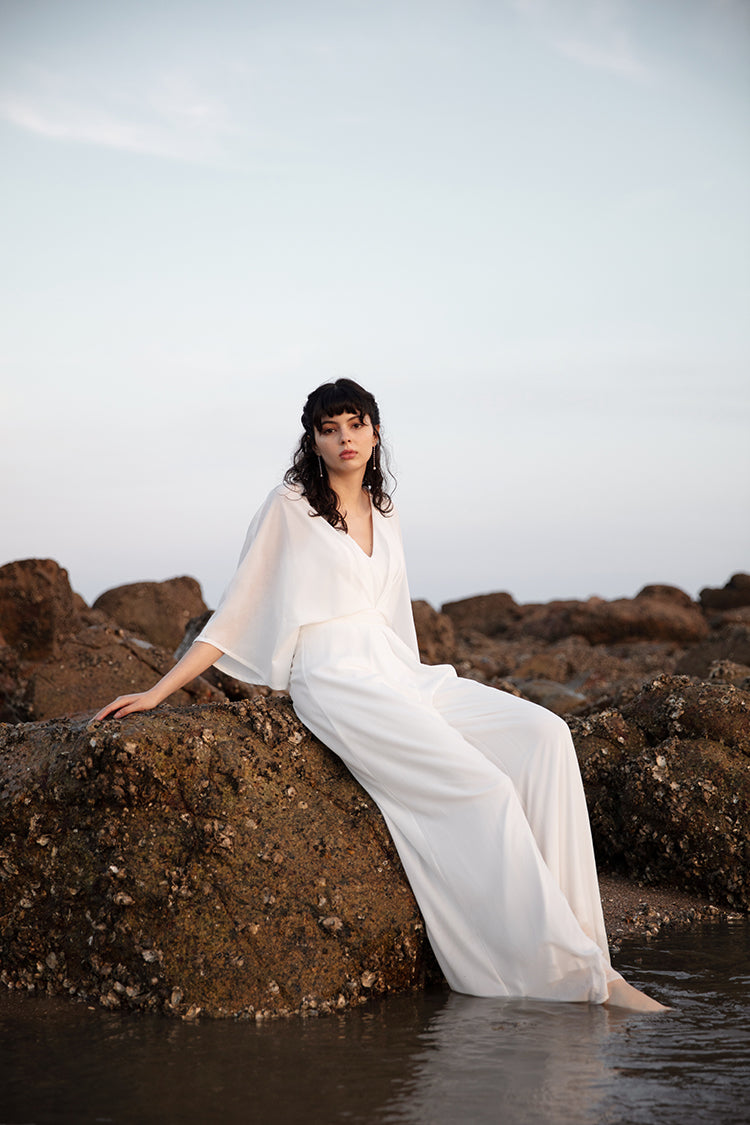 White V-neckline Jumpsuit
