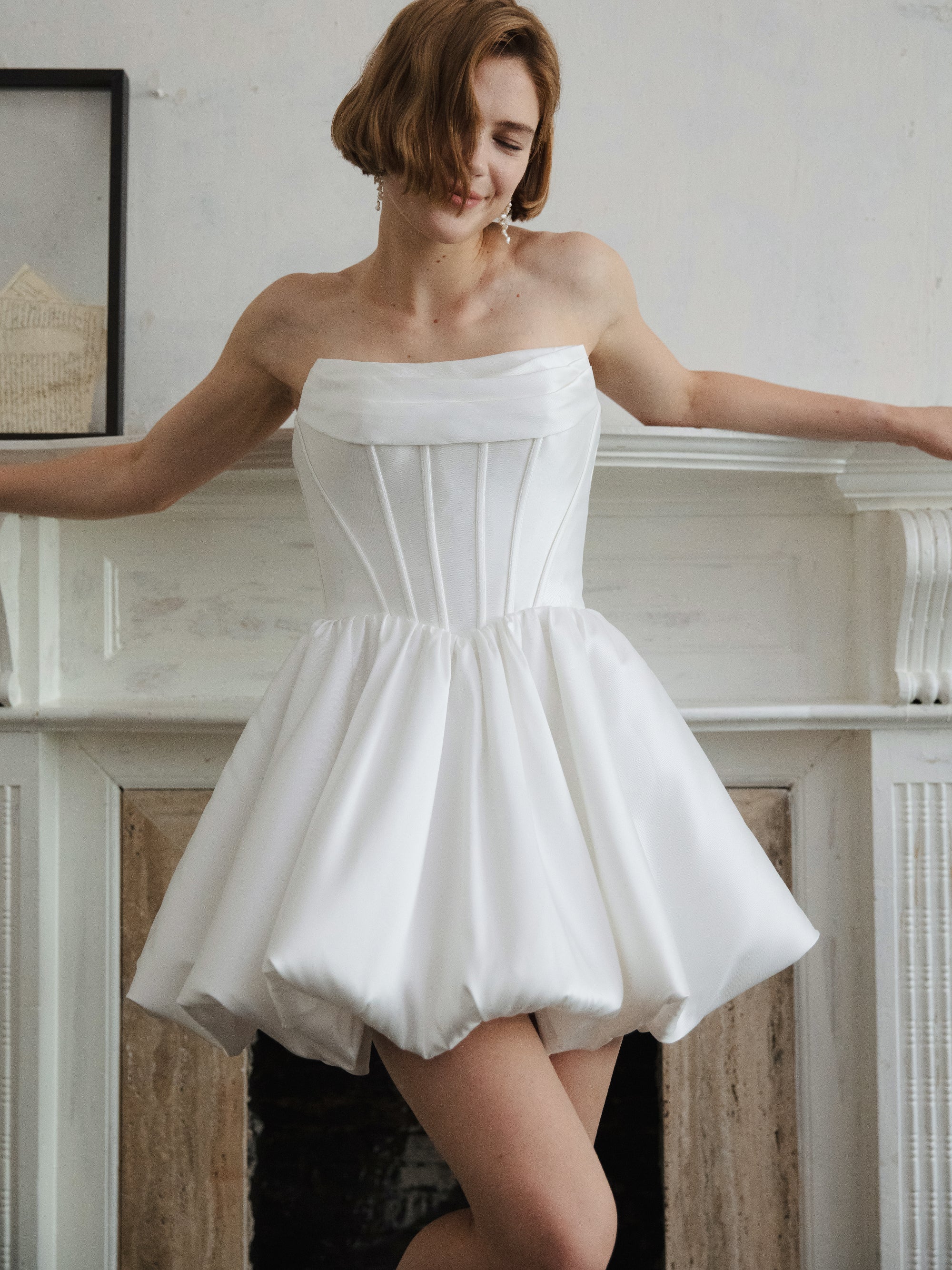 Corset Wedding Dress - Strapless Mini Bridal Dress