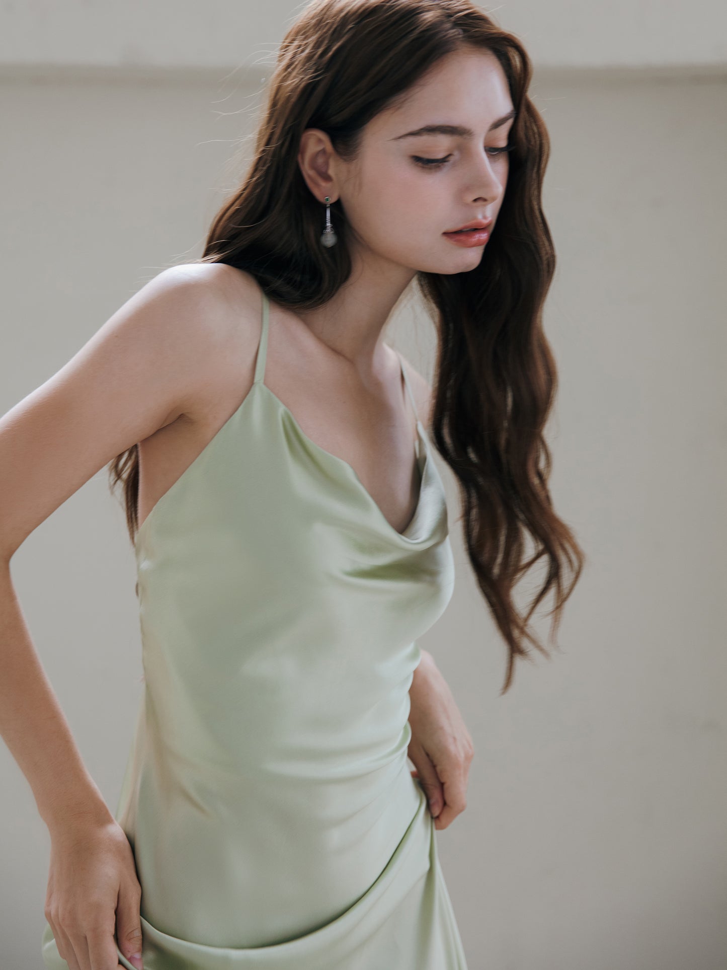 Sage Green Silk Wedding Dress