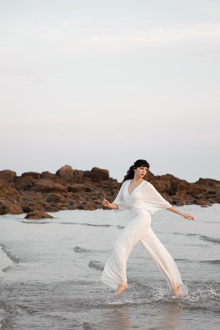 White V-neckline Jumpsuit