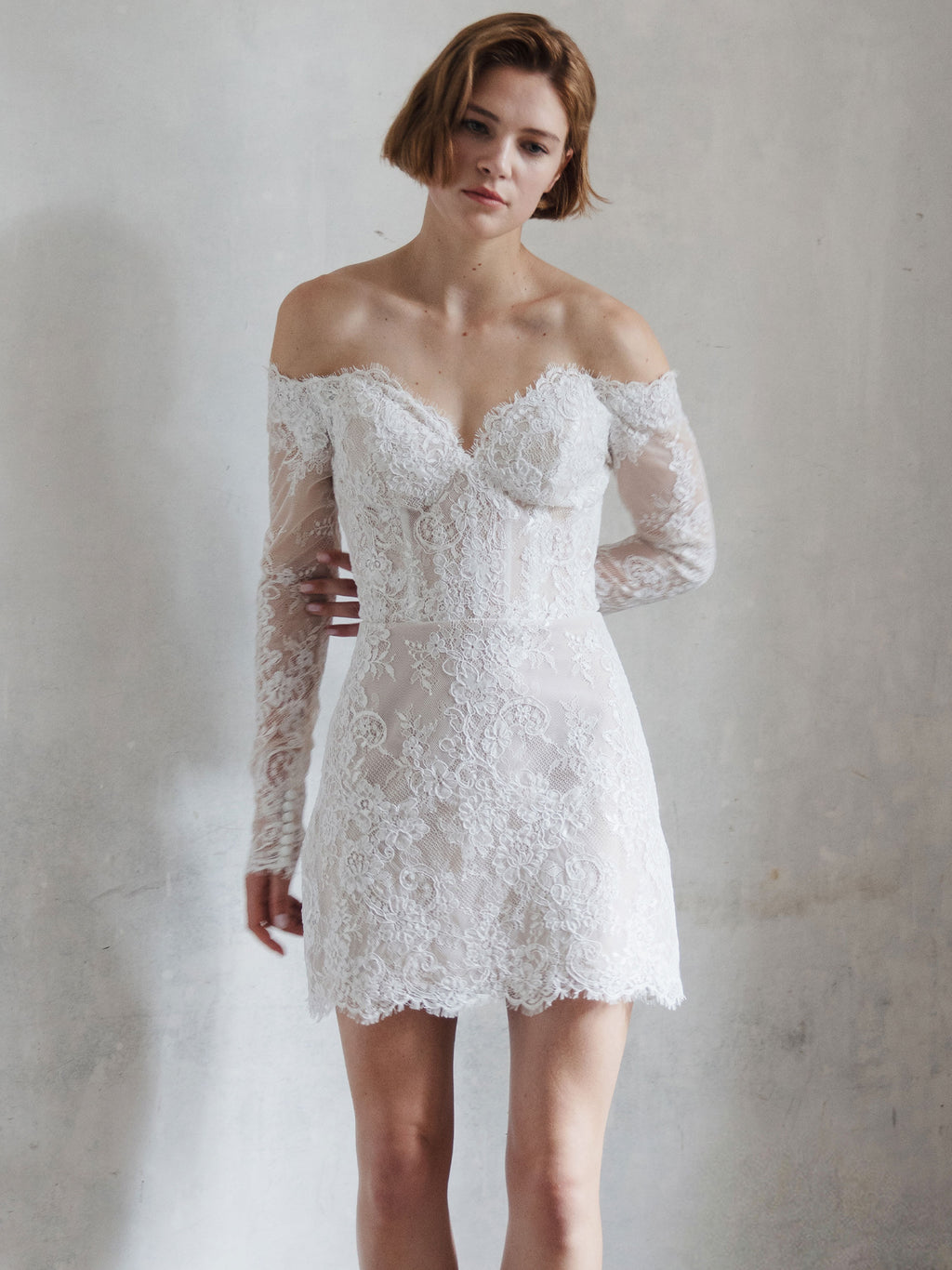 Short Lace Wedding Dress - Off Shoulder Party Dress