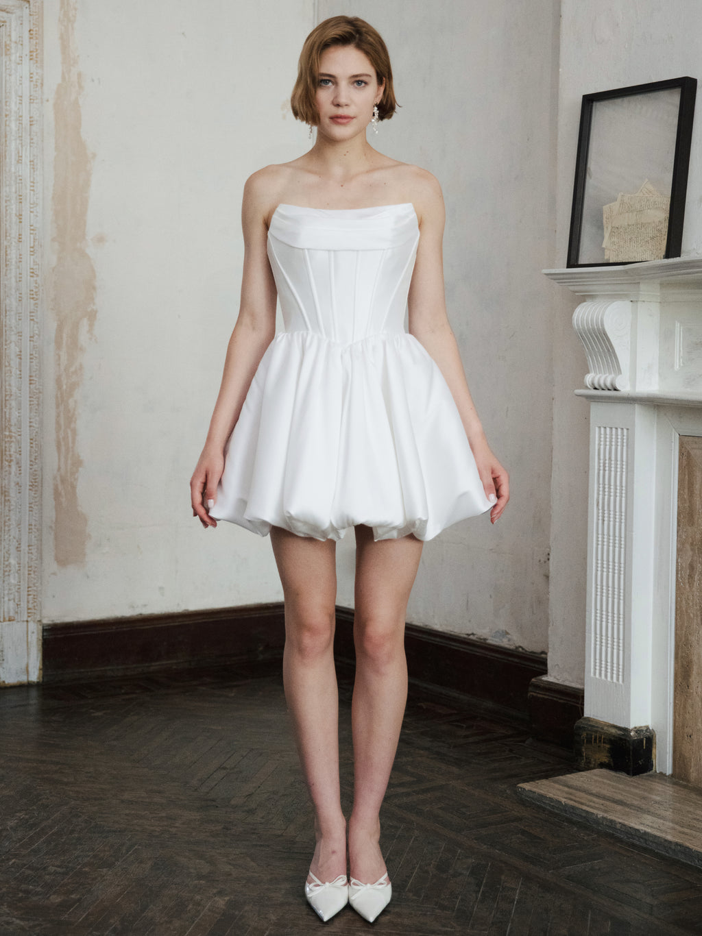 Corset Wedding Dress - Strapless Mini Bridal Dress