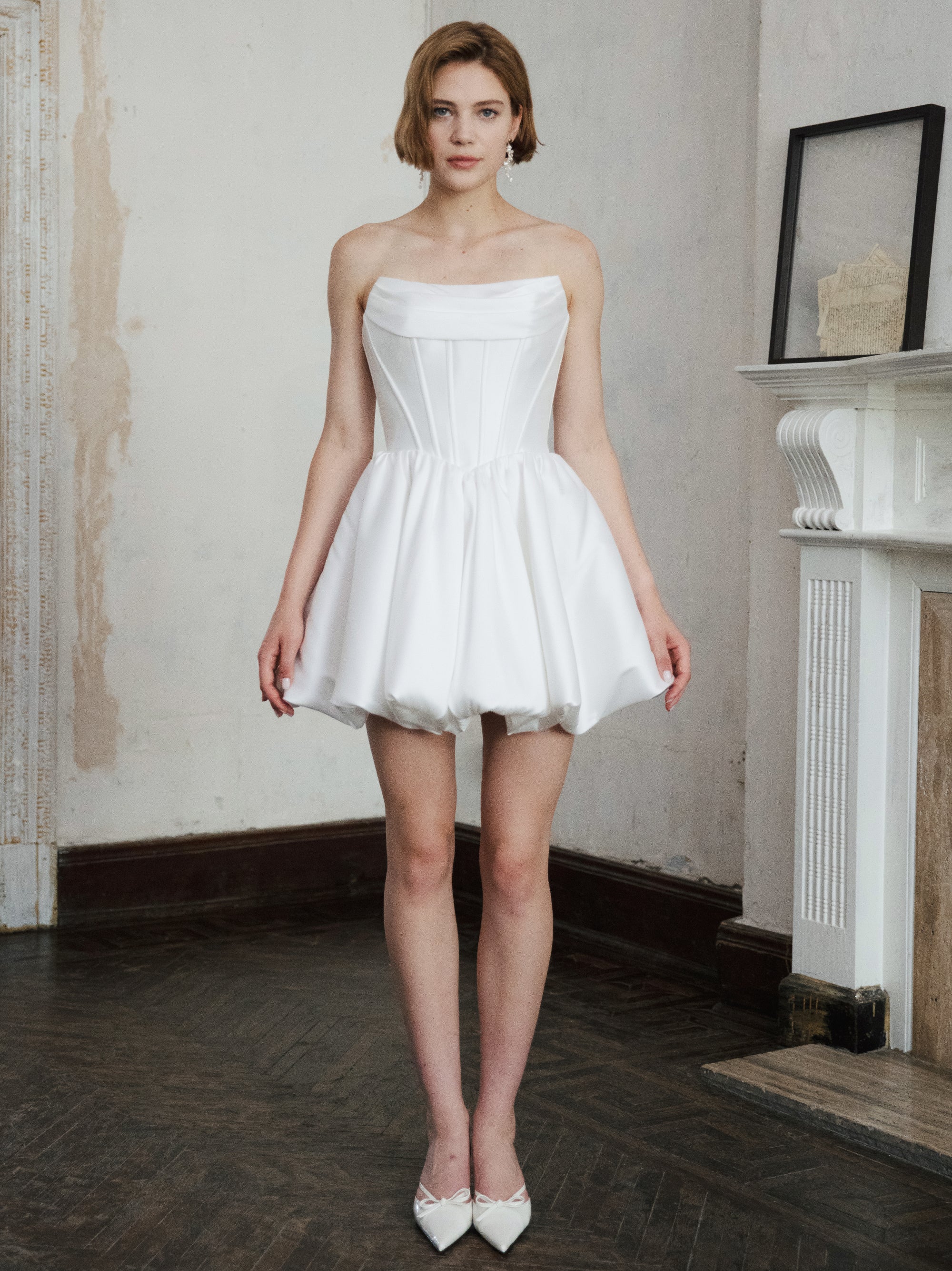 Corset Wedding Dress - Strapless Mini Bridal Dress