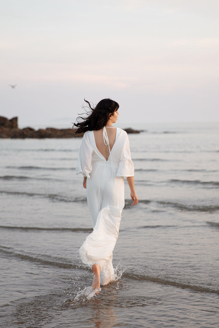 White V-neckline Jumpsuit
