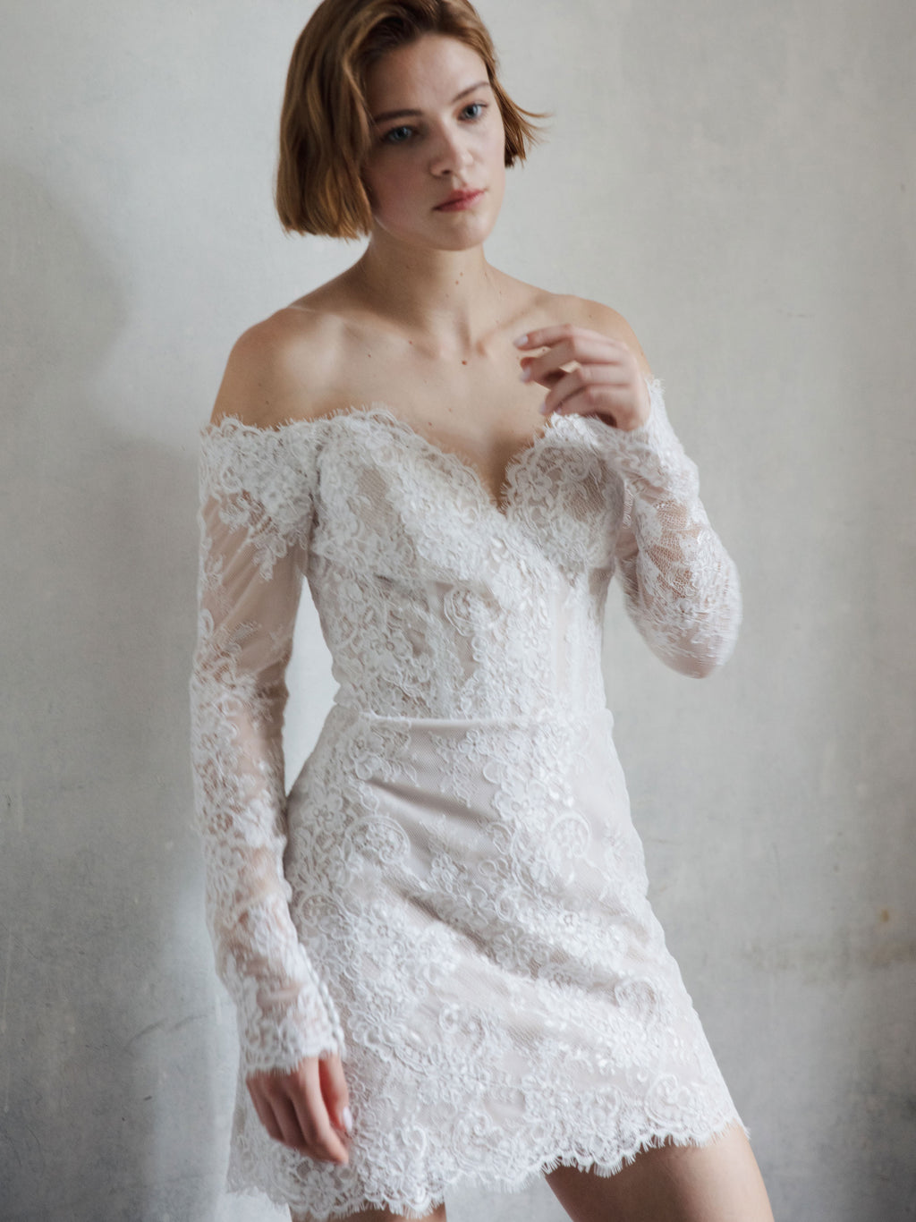 Short Lace Wedding Dress - Off Shoulder Party Dress