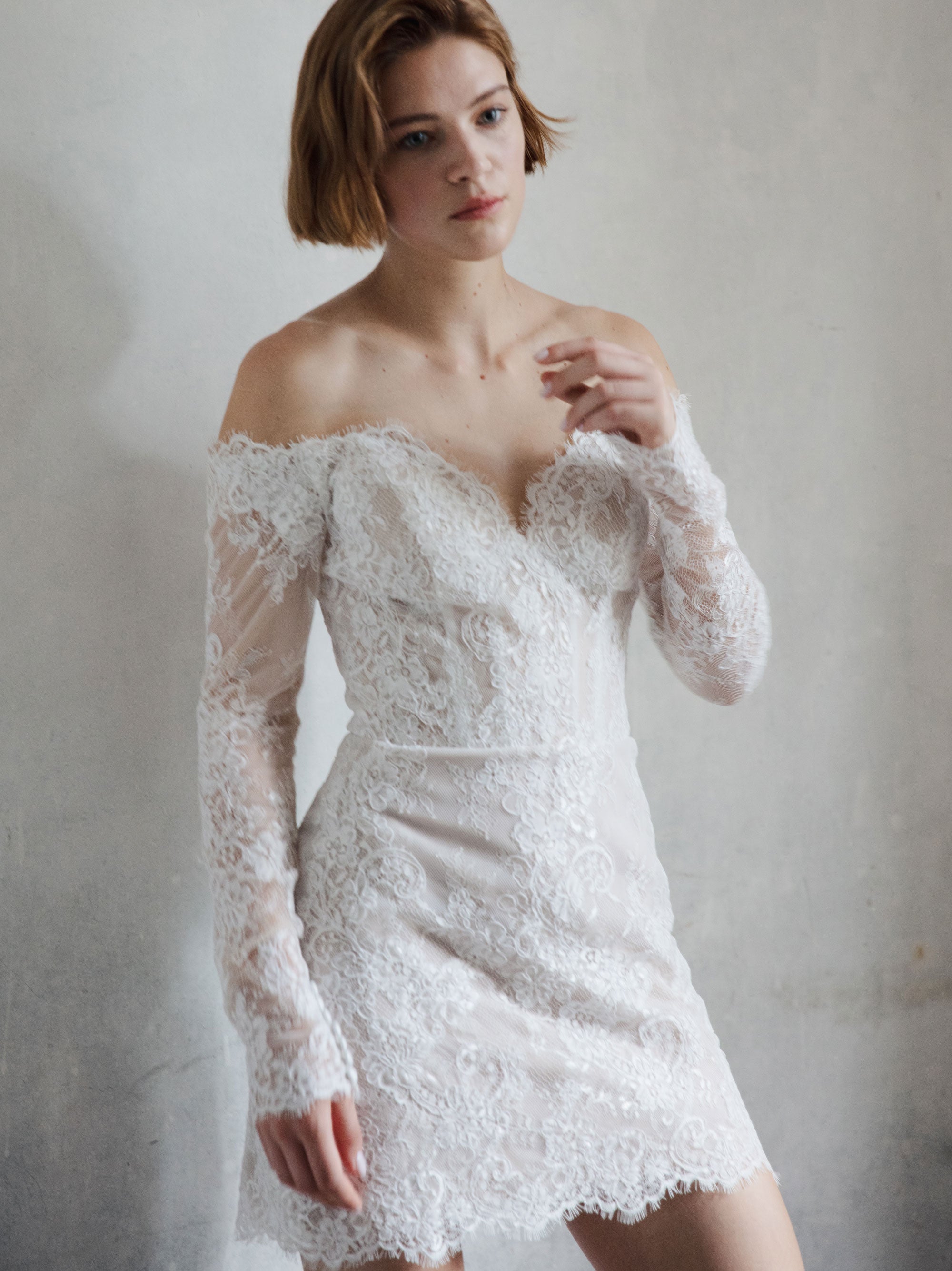 Short Lace Wedding Dress - Off Shoulder Party Dress