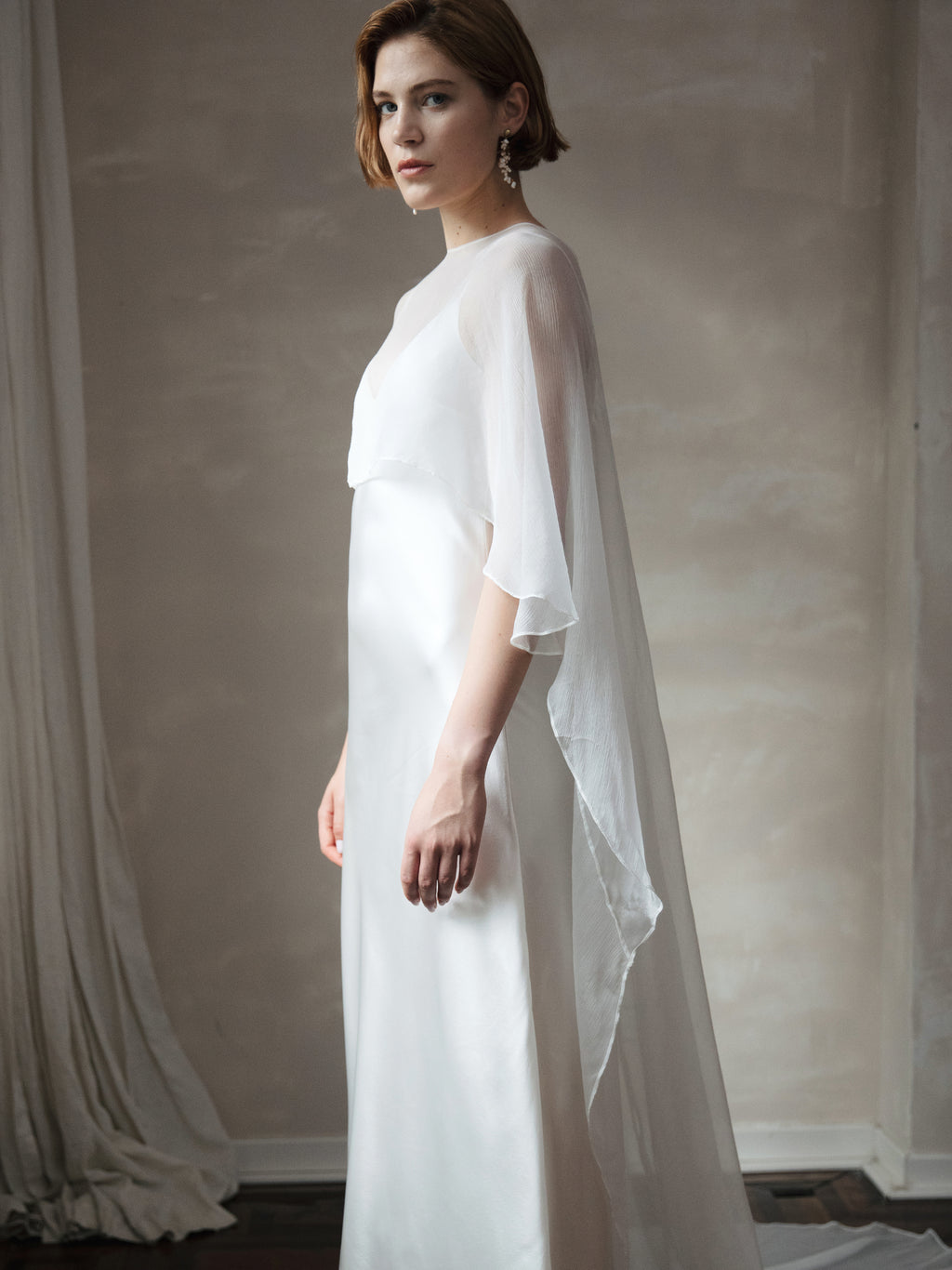 Pure Silk Bridal Cape Veil - Crinkle Silk Bridal Scarf