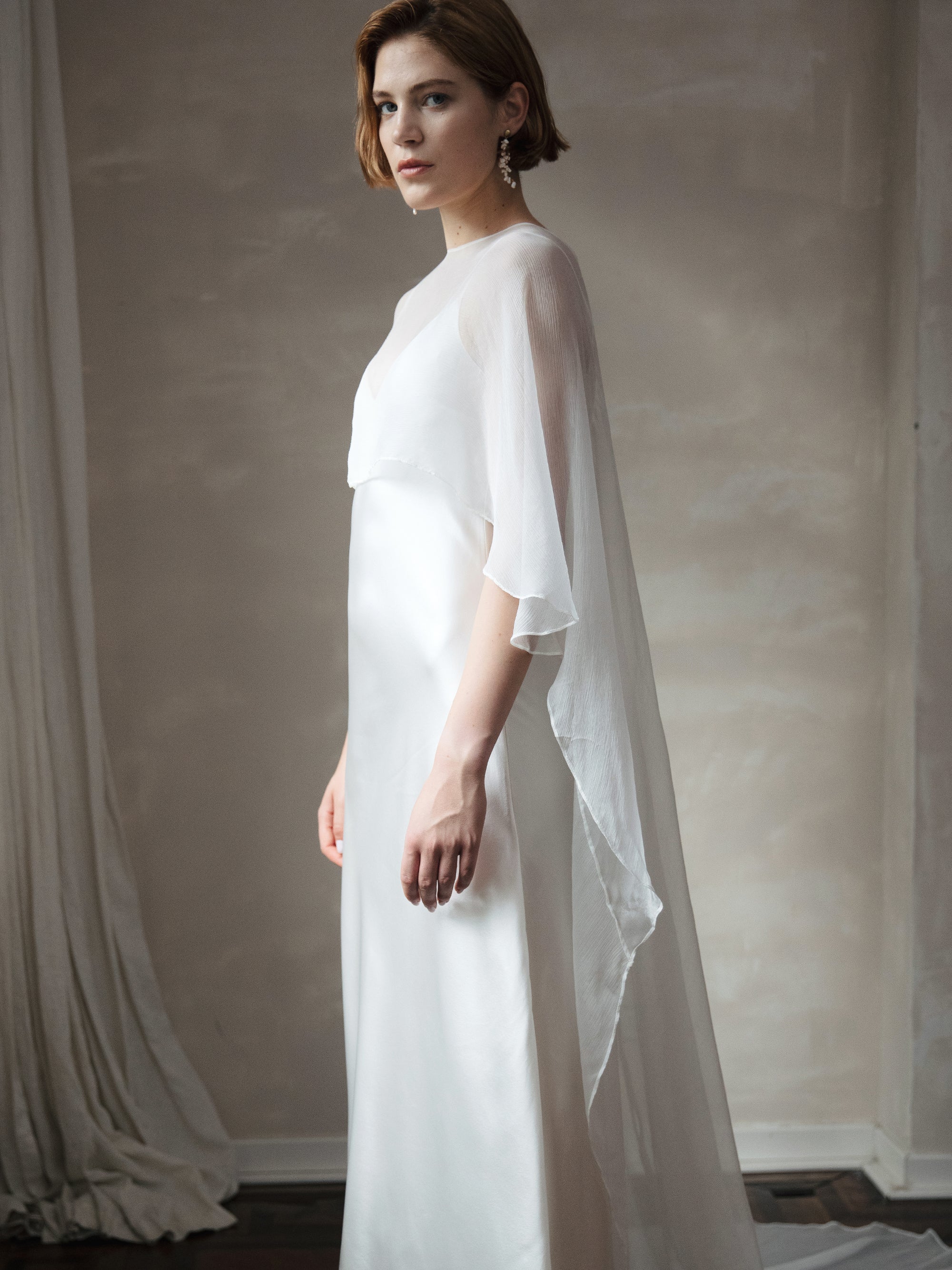 Pure Silk Bridal Cape Veil - Crinkle Silk Bridal Scarf