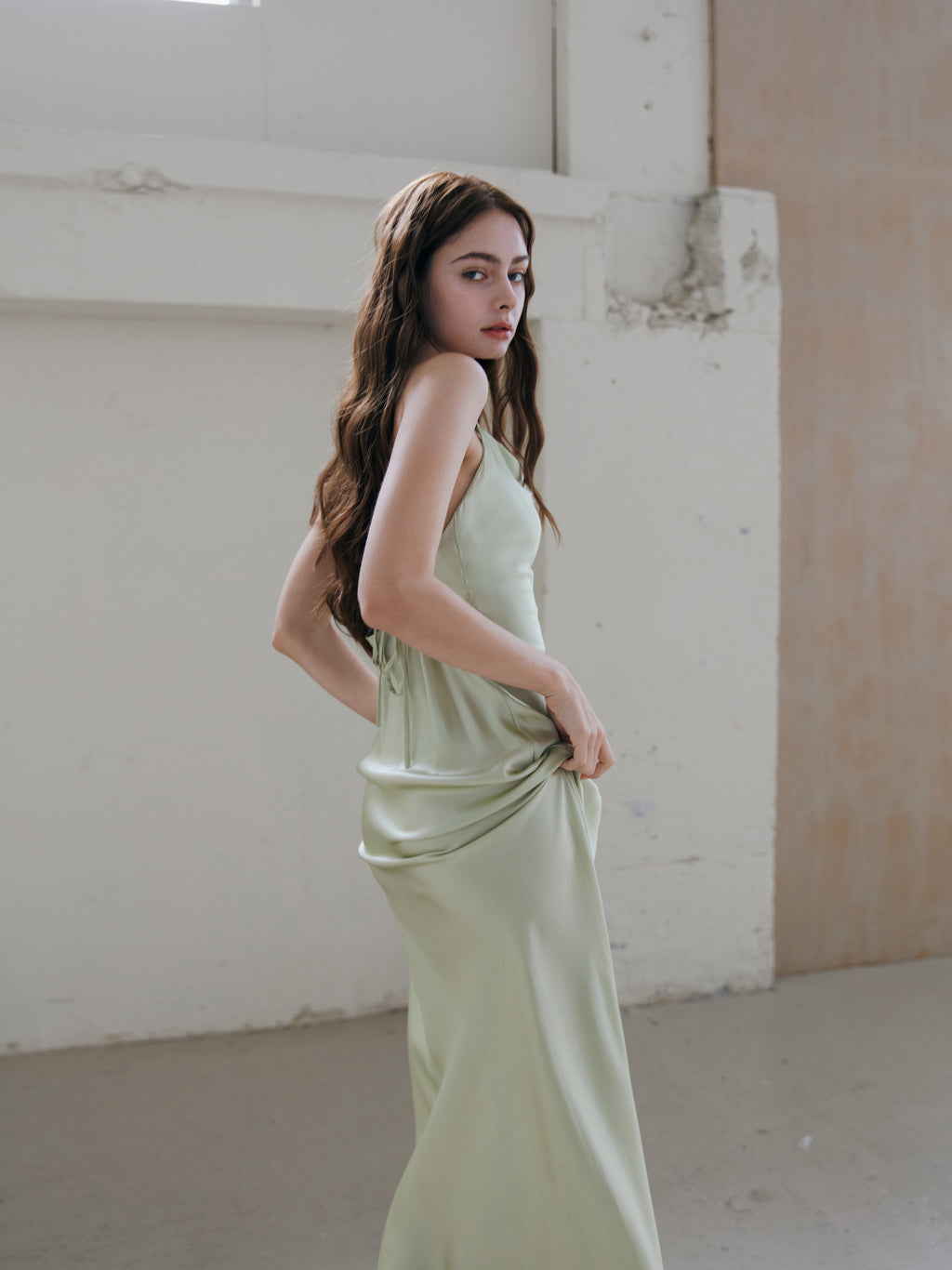 The Sage Green Silk Bias-Cut Gown