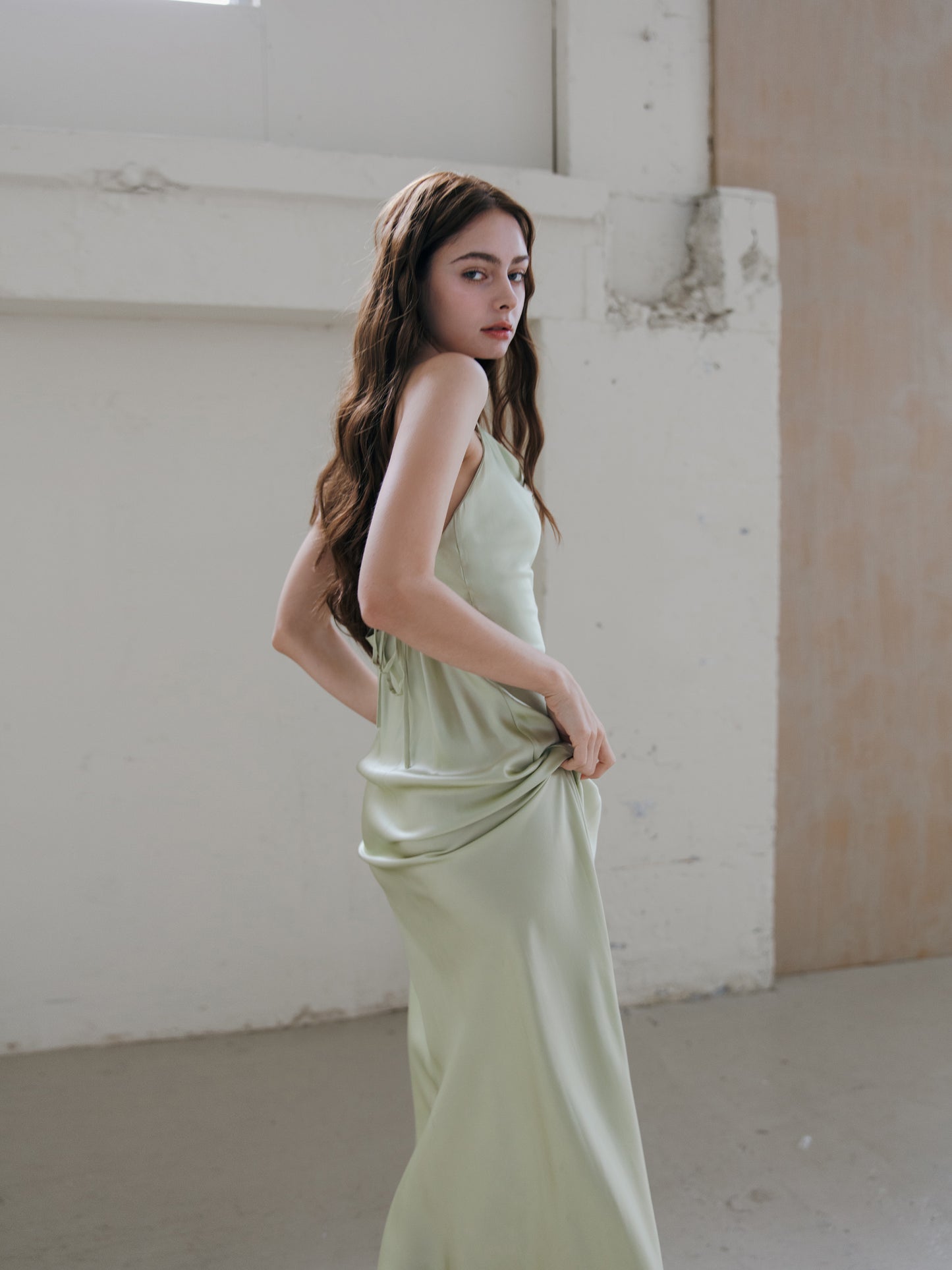 Sage Green Silk Wedding Dress