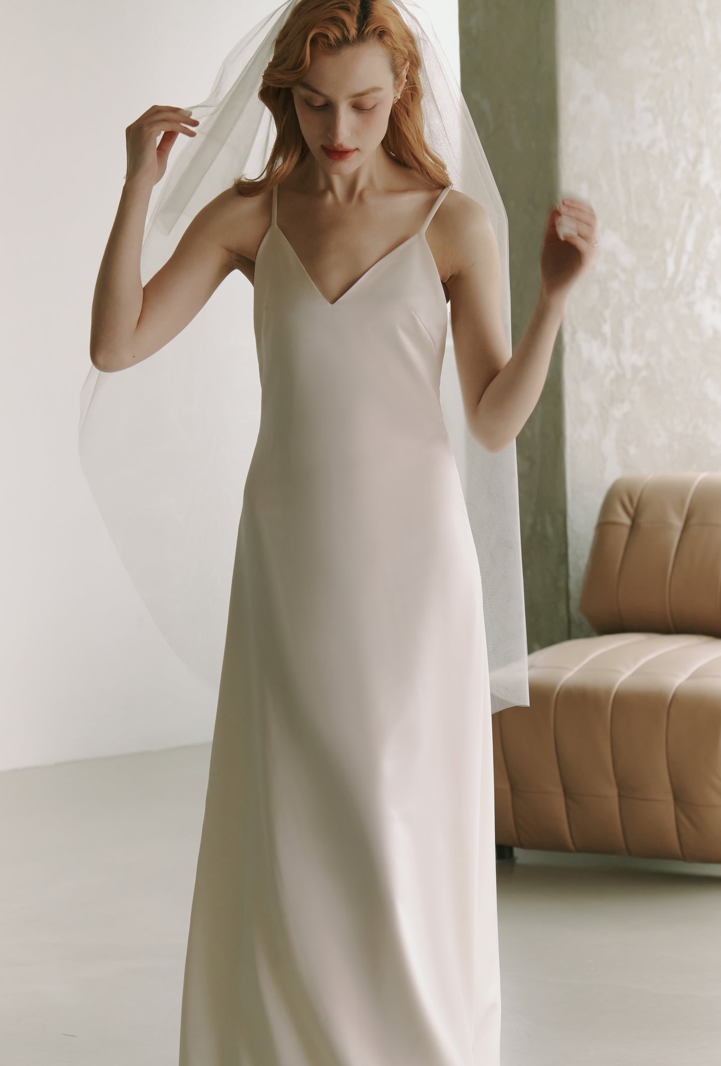 Silky Satin Slip Gown Modest Wedding Dress