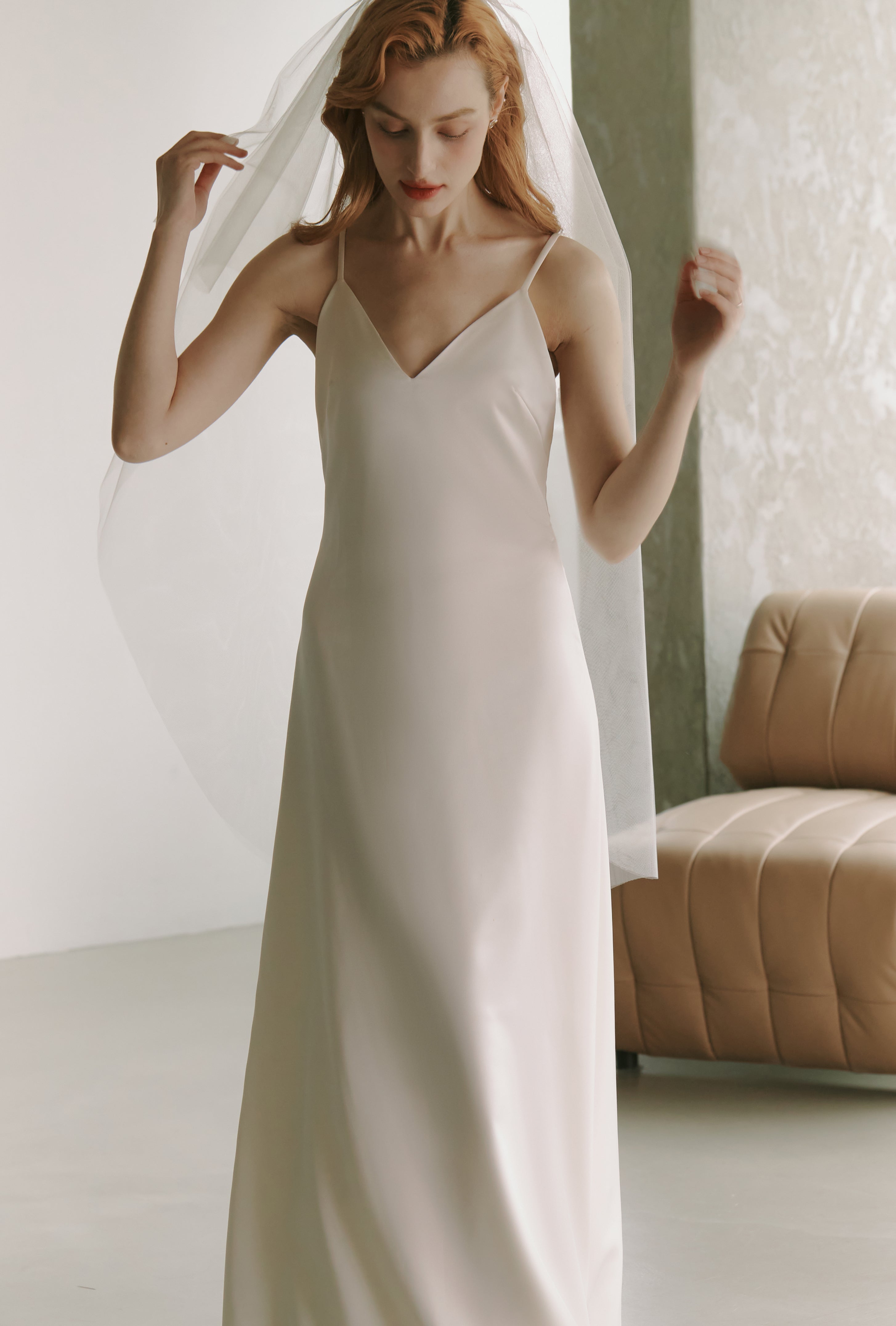 Silky Satin Slip Gown Modest Wedding Dress