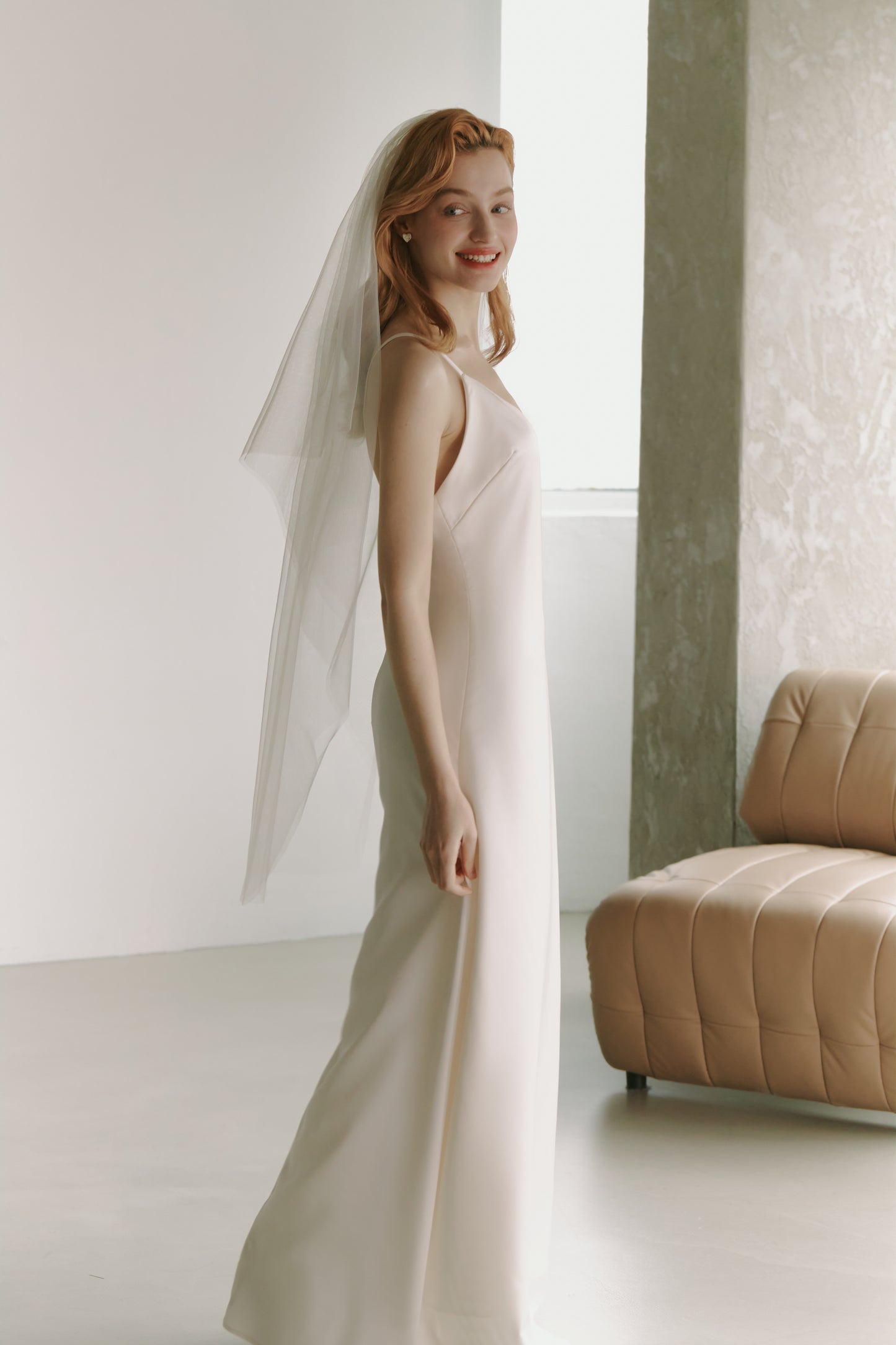 Silky Satin Slip Gown Modest Wedding Dress