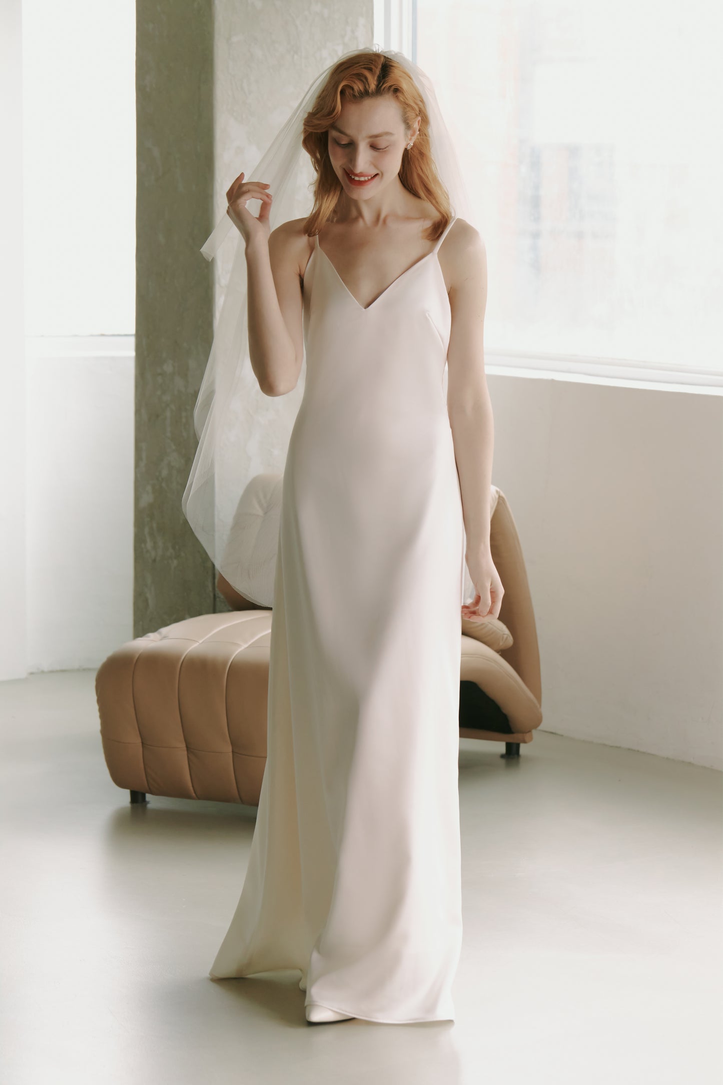 Silky Satin Slip Gown Modest Wedding Dress