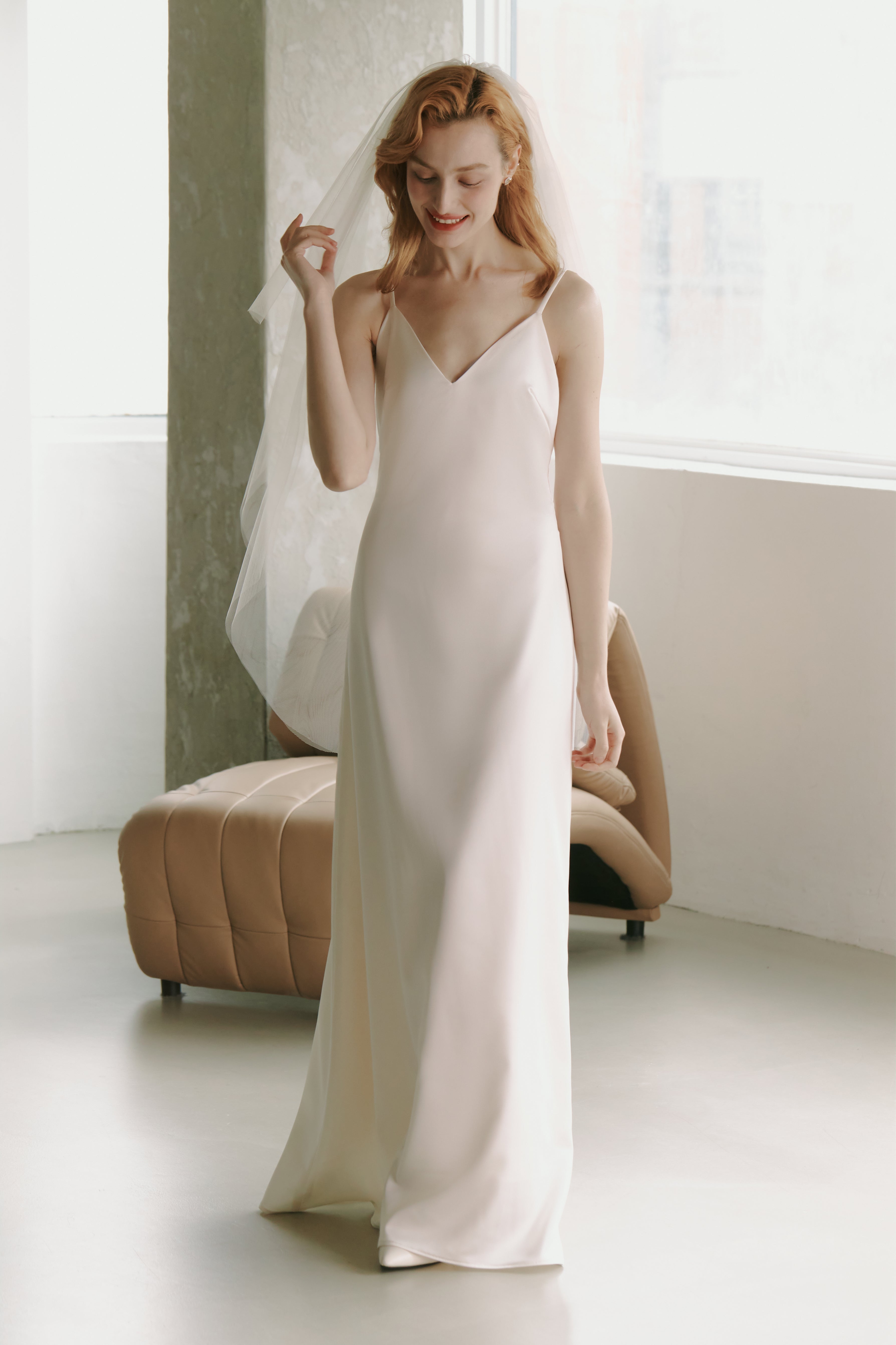 Silky Satin Slip Gown Modest Wedding Dress