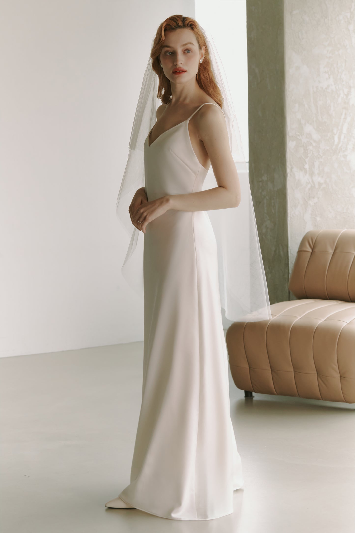 Silky Satin Slip Gown Modest Wedding Dress
