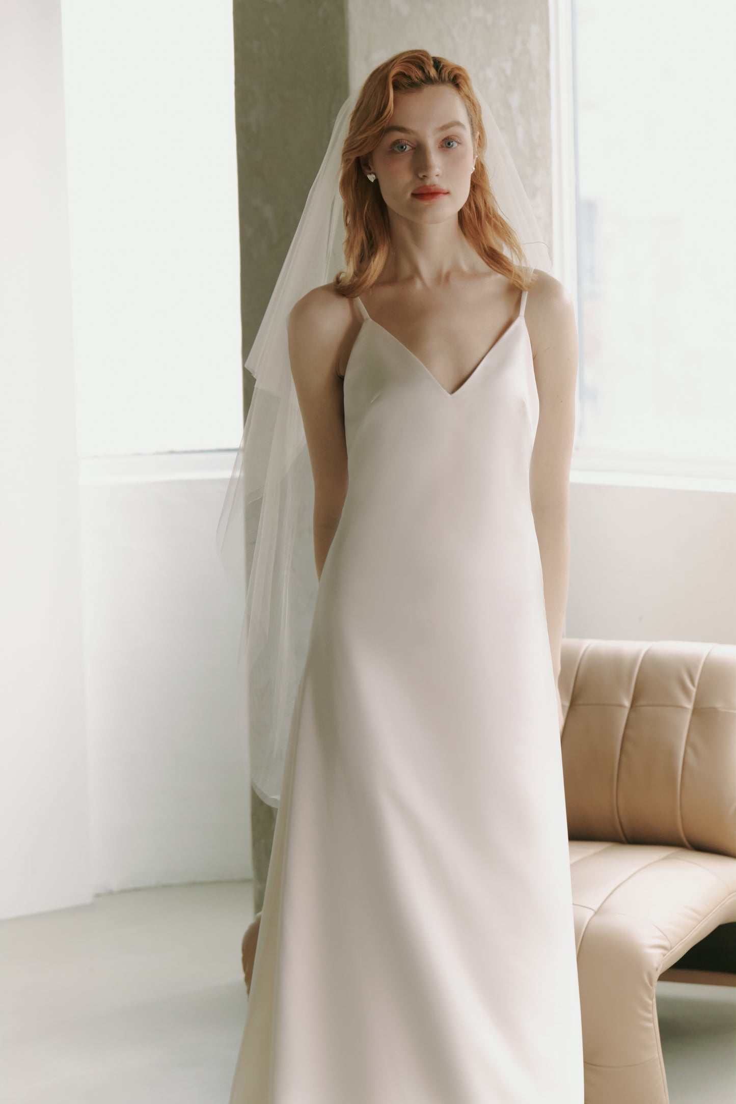 Silky Satin Slip Gown Modest Wedding Dress