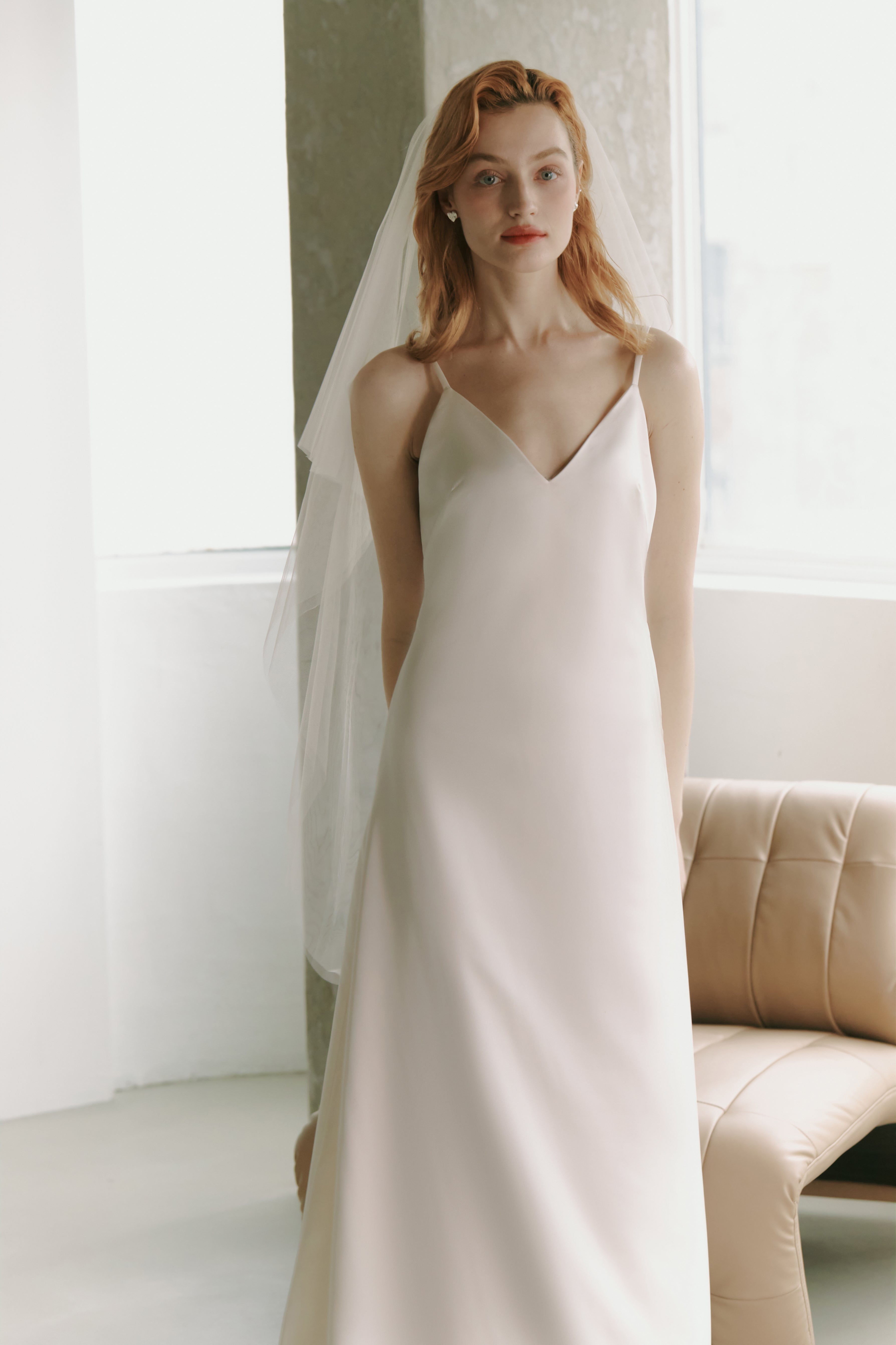 Silky Satin Slip Gown Modest Wedding Dress