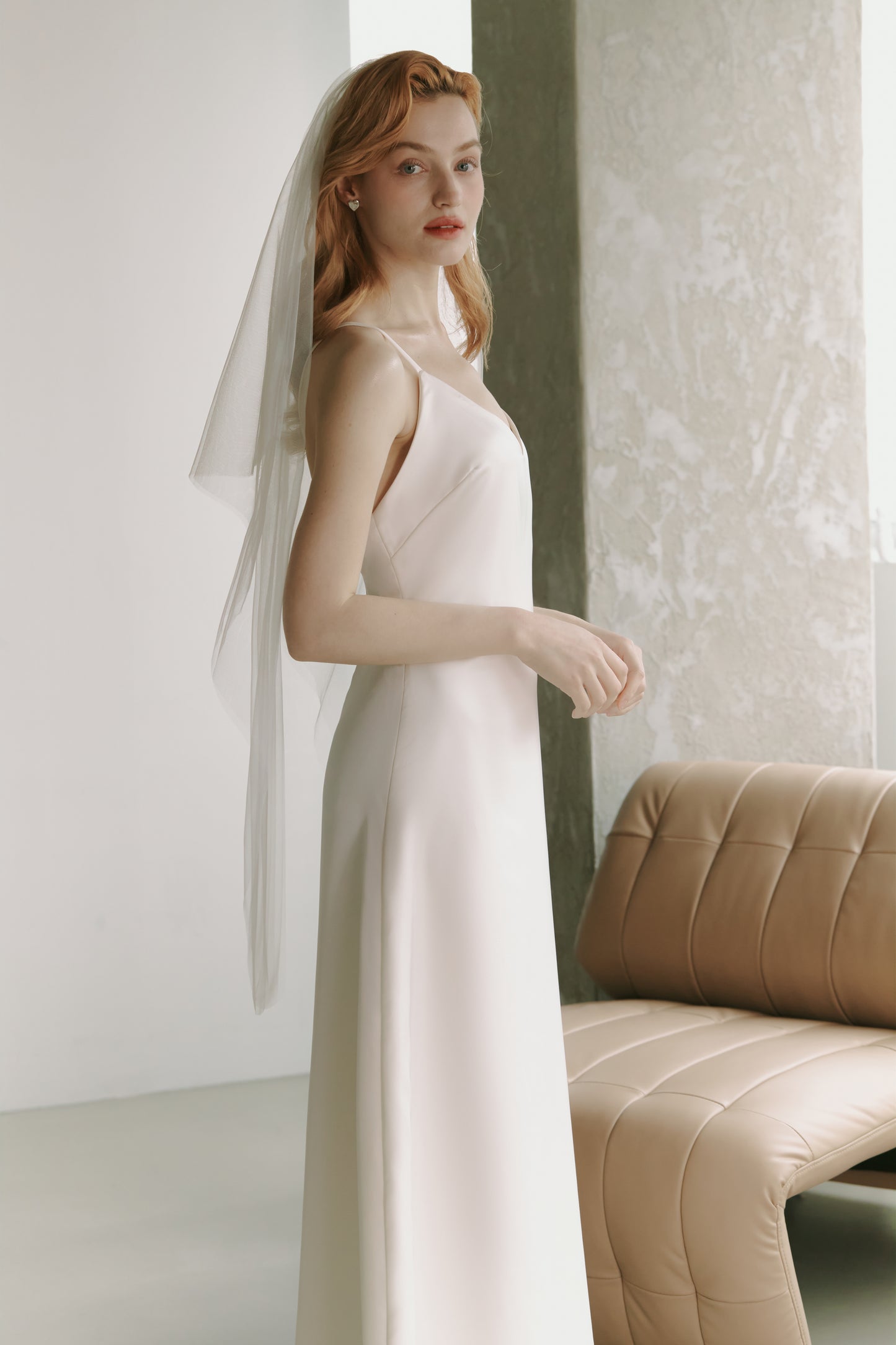 Silky Satin Slip Gown Modest Wedding Dress