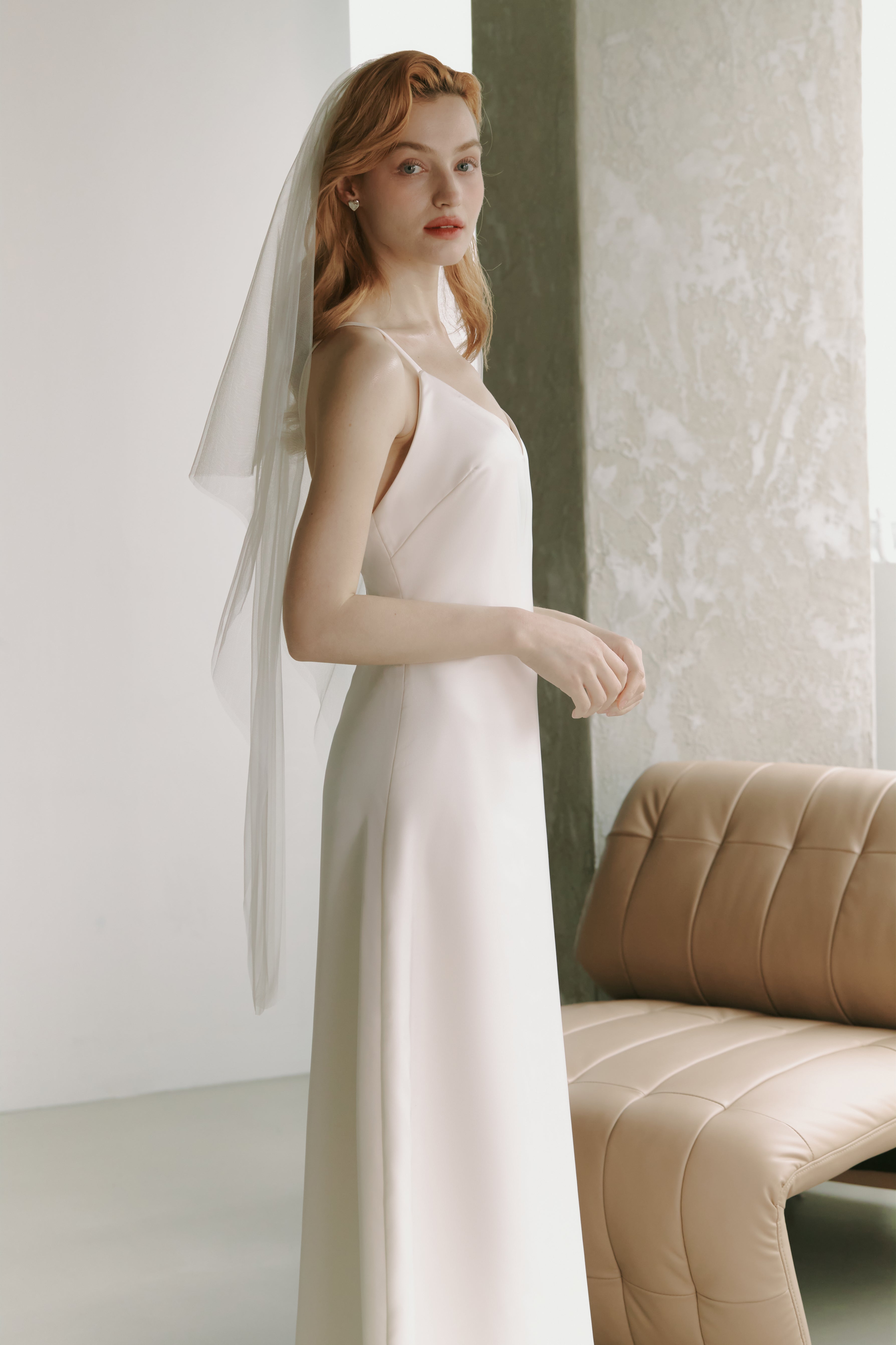 Silky Satin Slip Gown Modest Wedding Dress