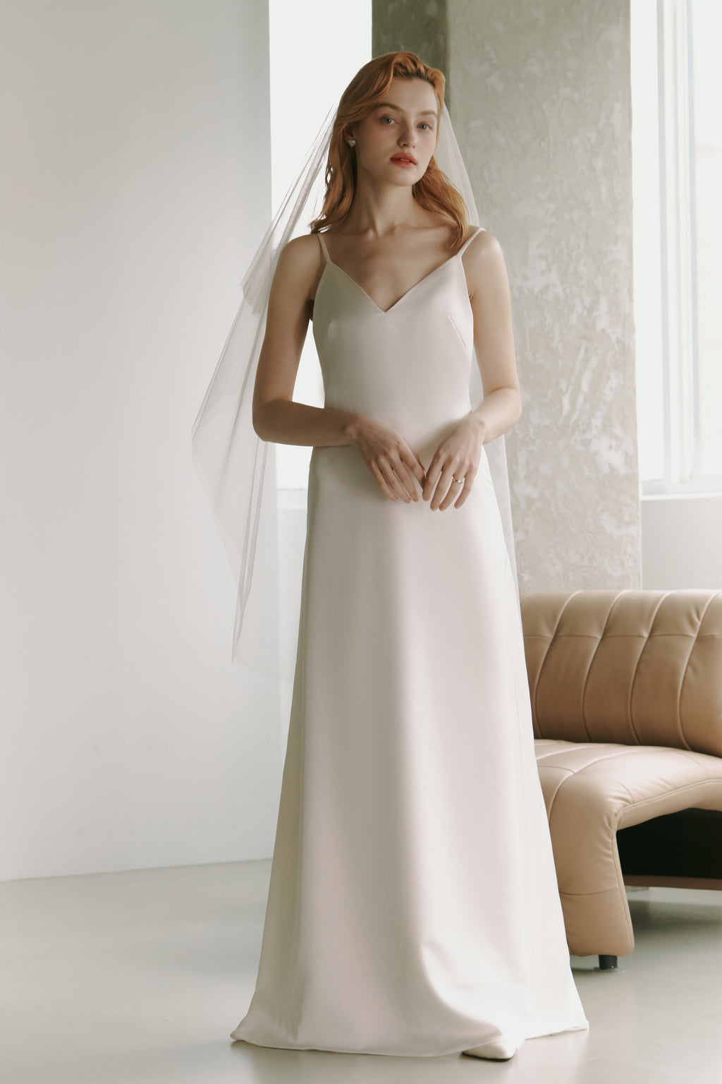 Silky Satin Slip Gown Modest Wedding Dress