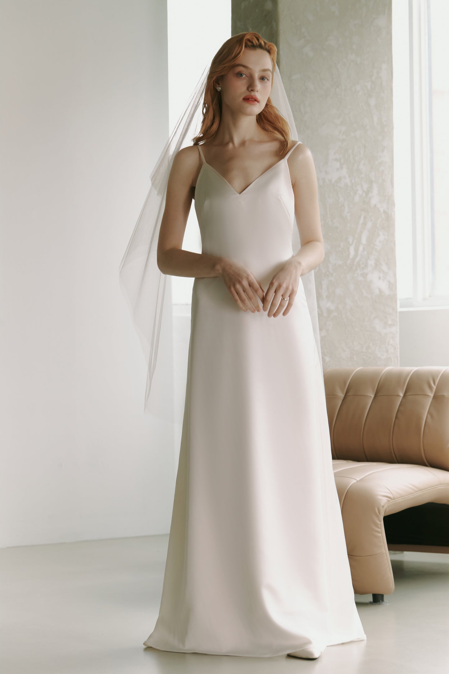 Silky Satin Slip Gown Modest Wedding Dress