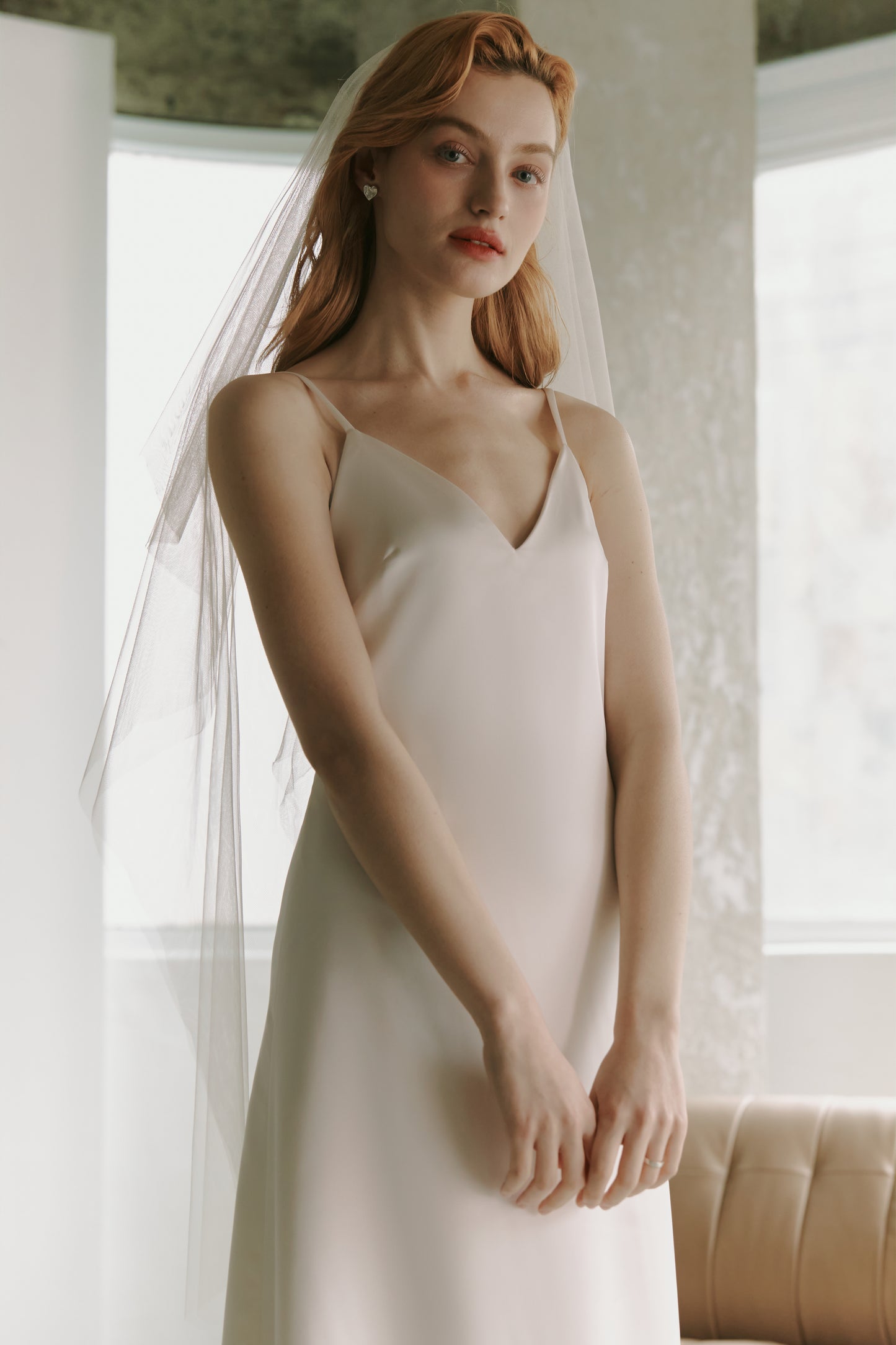 Silky Satin Slip Gown Modest Wedding Dress