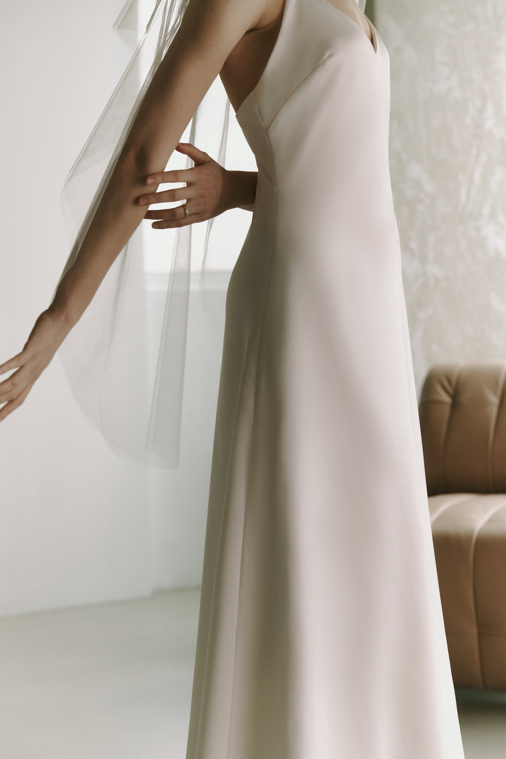 Silky Satin Slip Gown Modest Wedding Dress