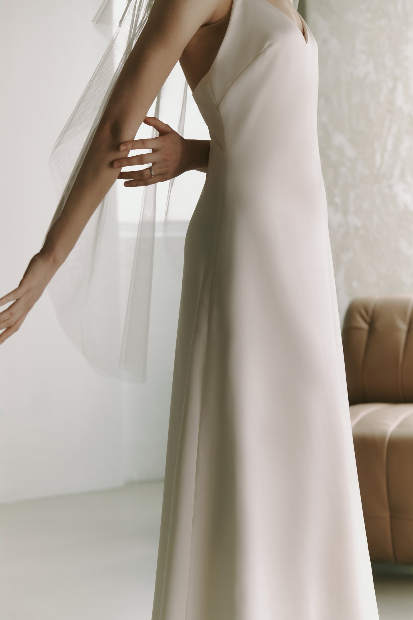 Silky Satin Slip Gown Modest Wedding Dress