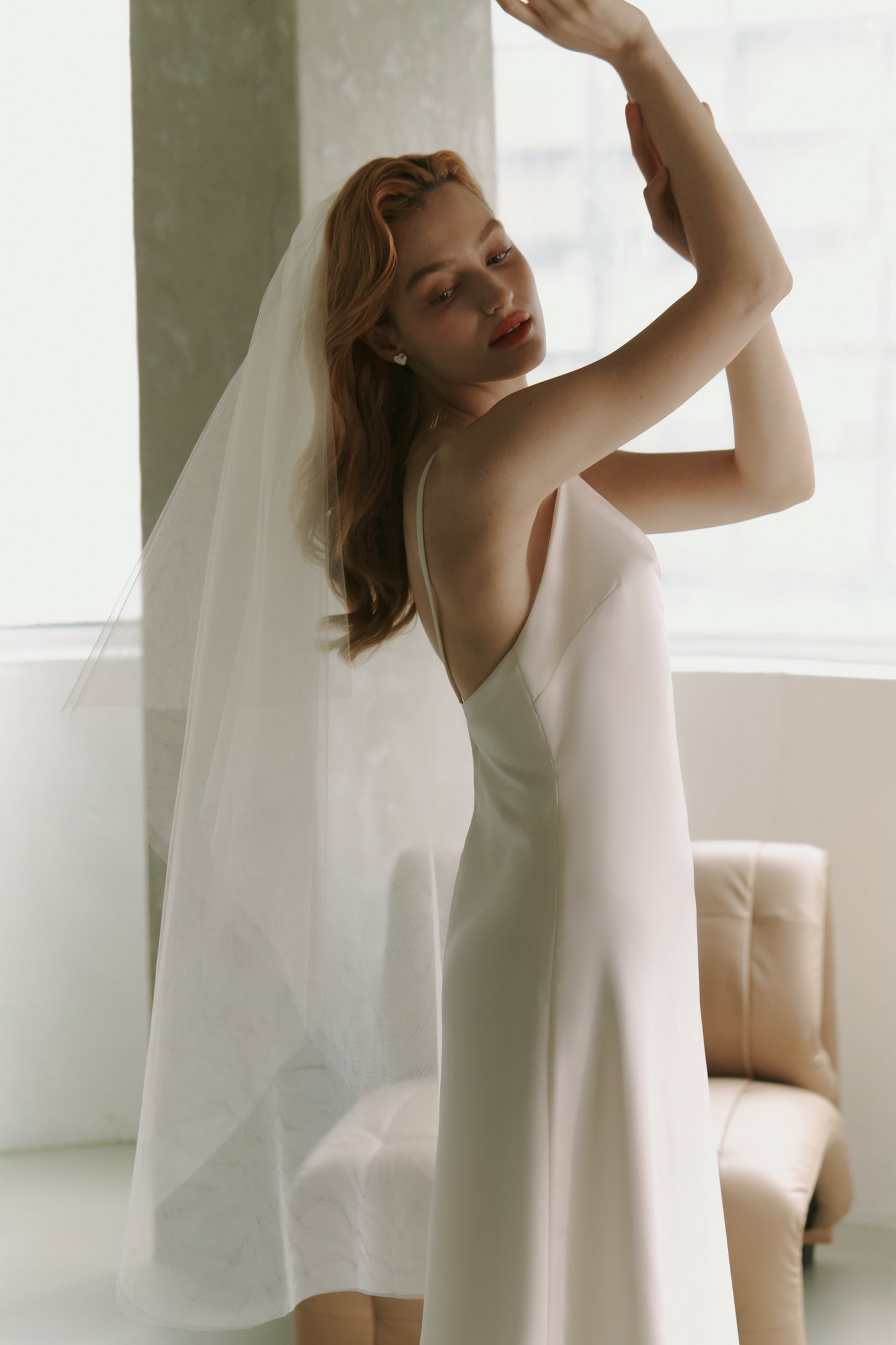 Silky Satin Slip Gown Modest Wedding Dress