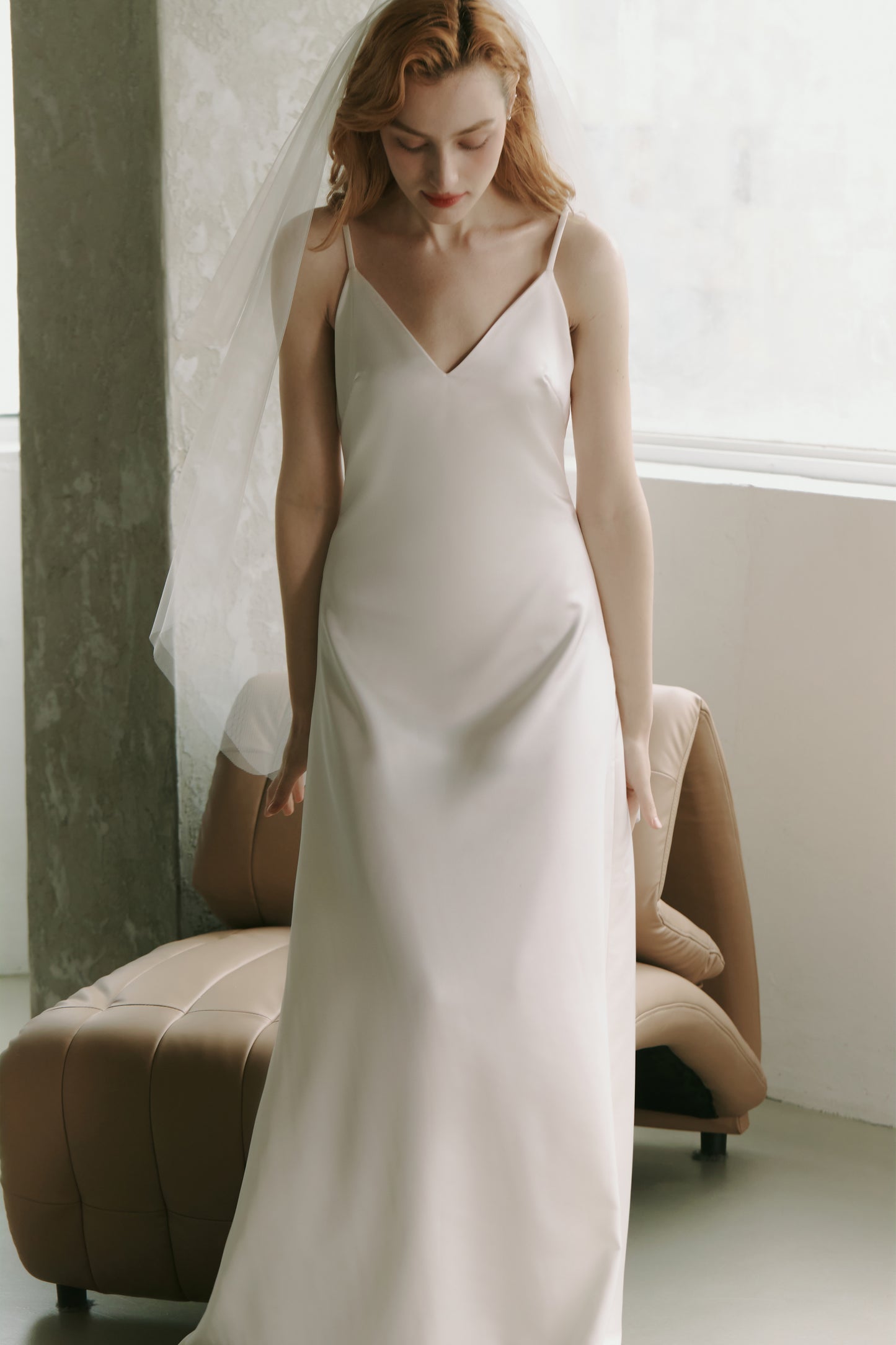 Silky Satin Slip Gown Modest Wedding Dress
