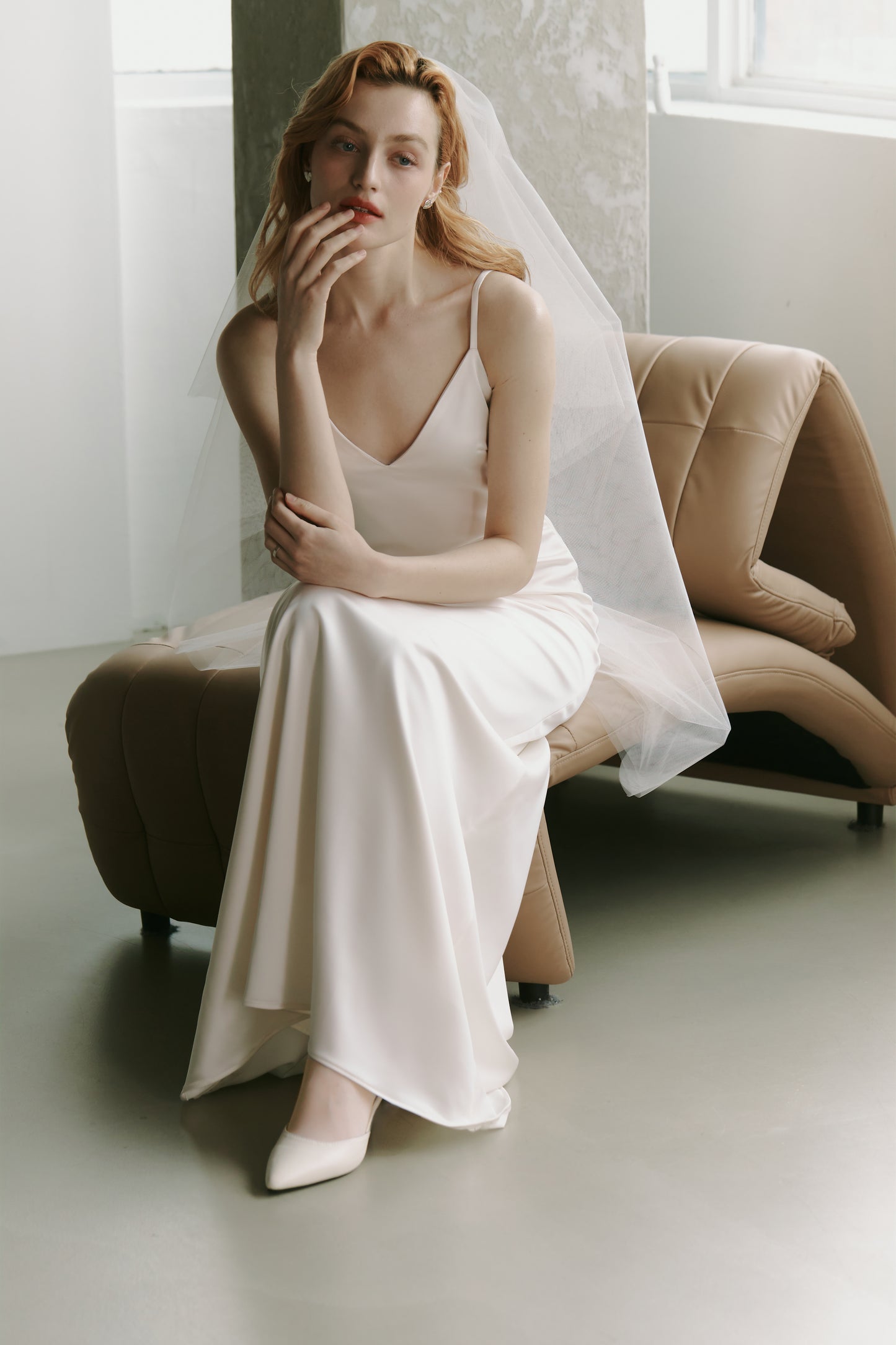 Silky Satin Slip Gown Modest Wedding Dress