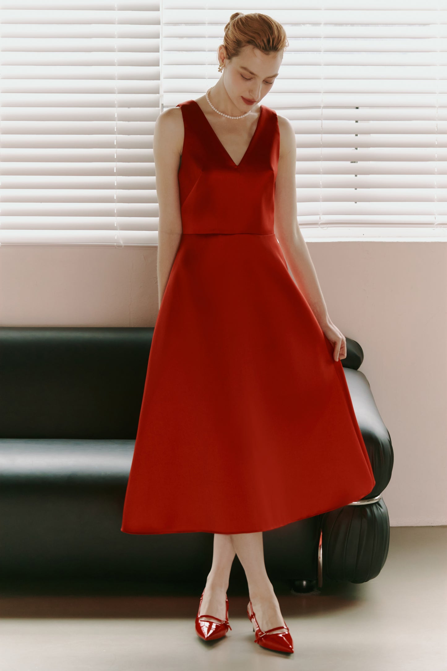 Red Mikado Satin Party Dress