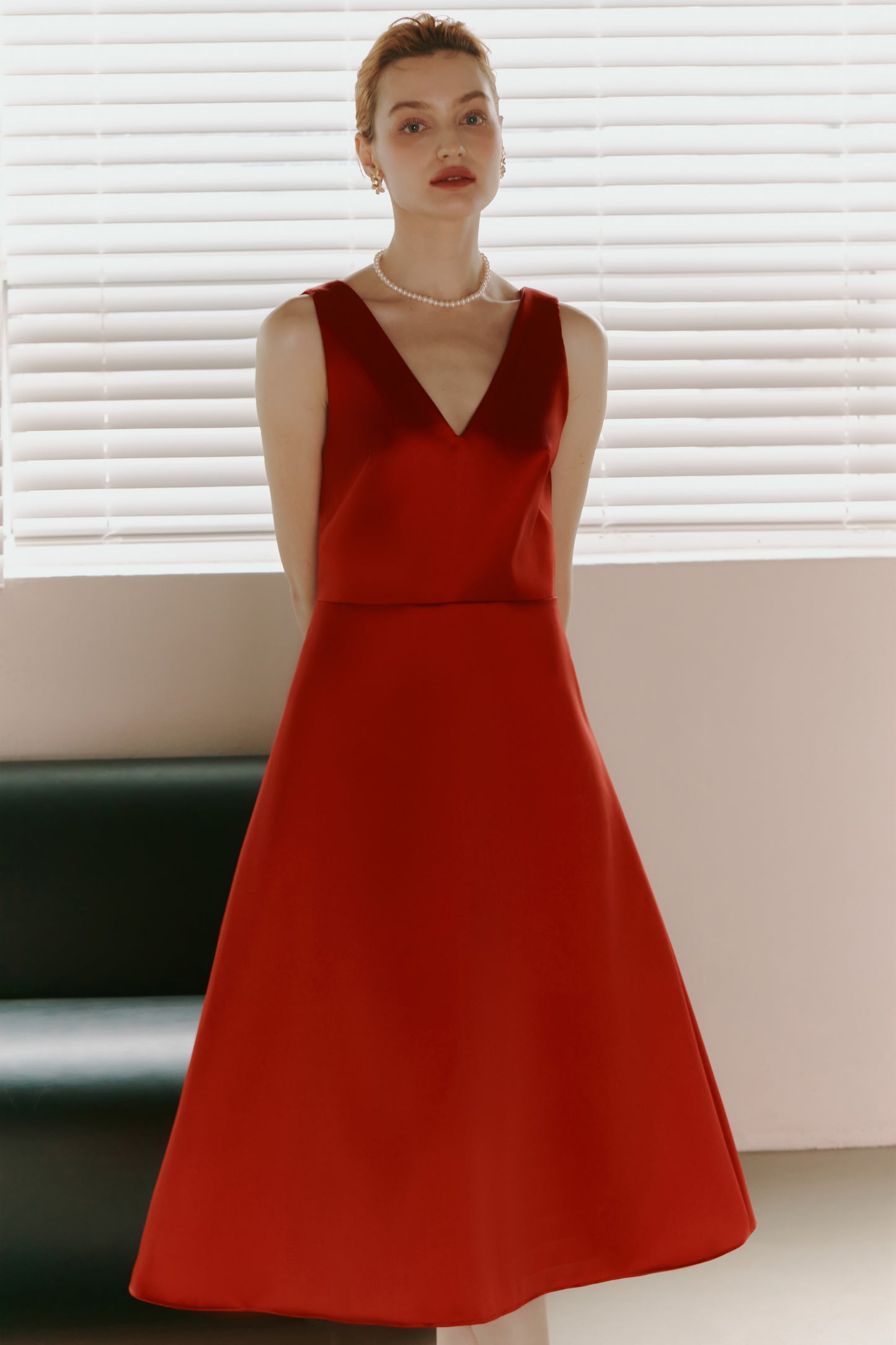 Red Mikado Satin Party Dress
