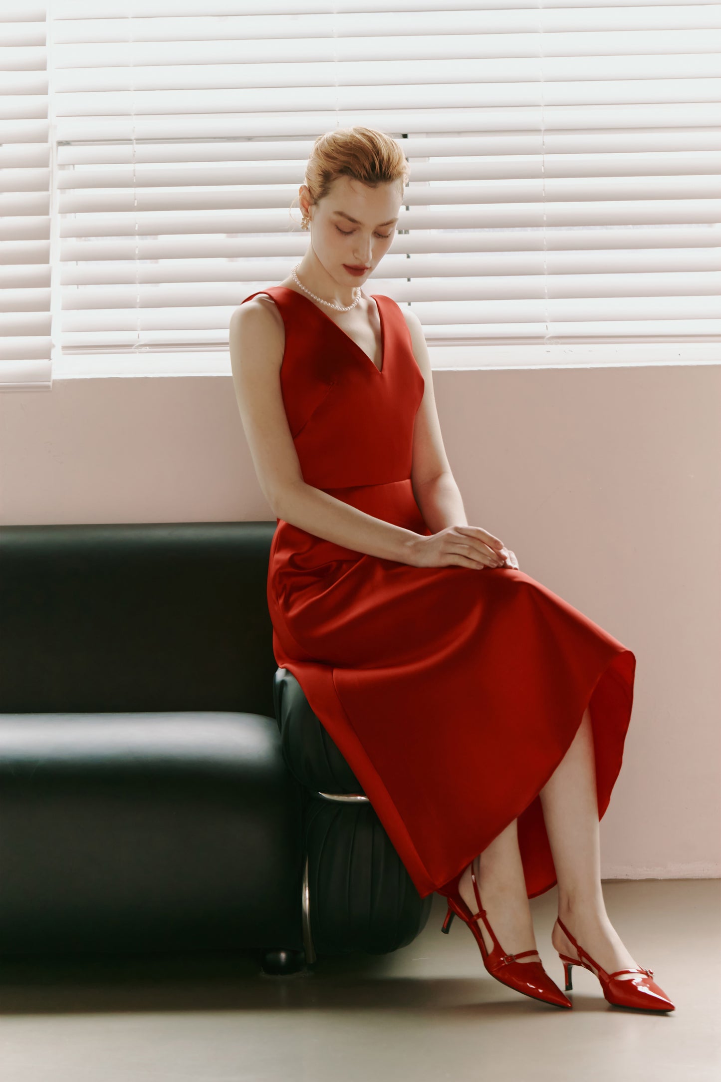 Red Mikado Satin Party Dress