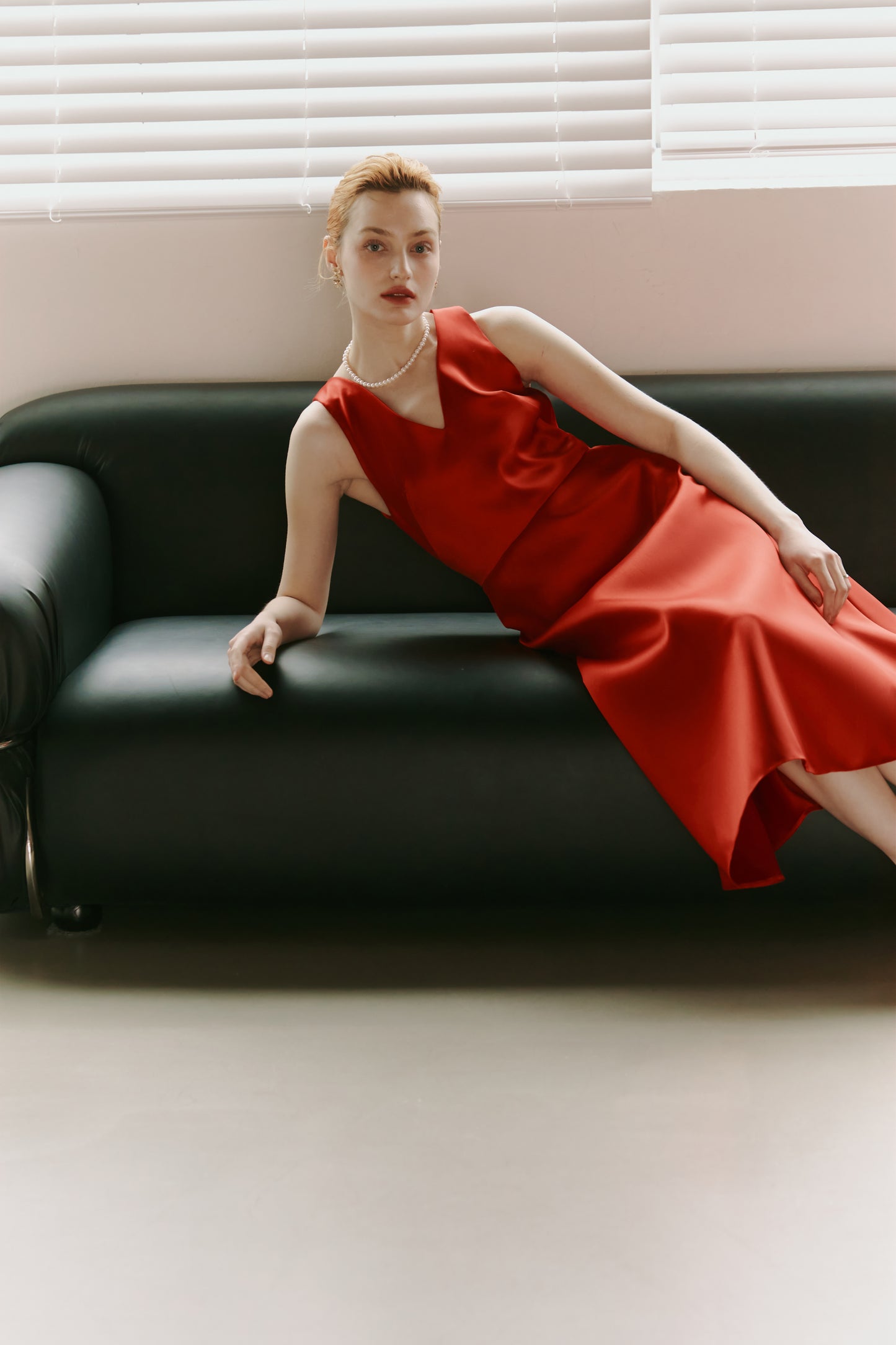 Red Mikado Satin Party Dress
